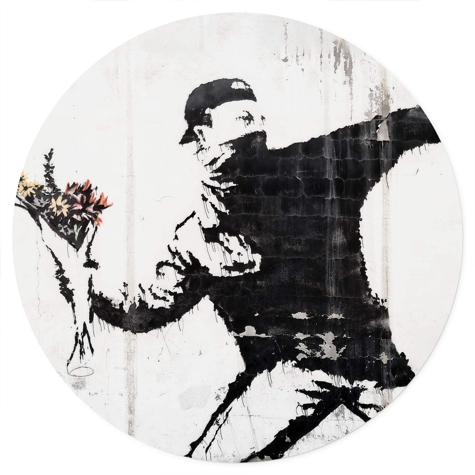 Adesivo murale Banksy - Il lanciatore di fiori - Tondo