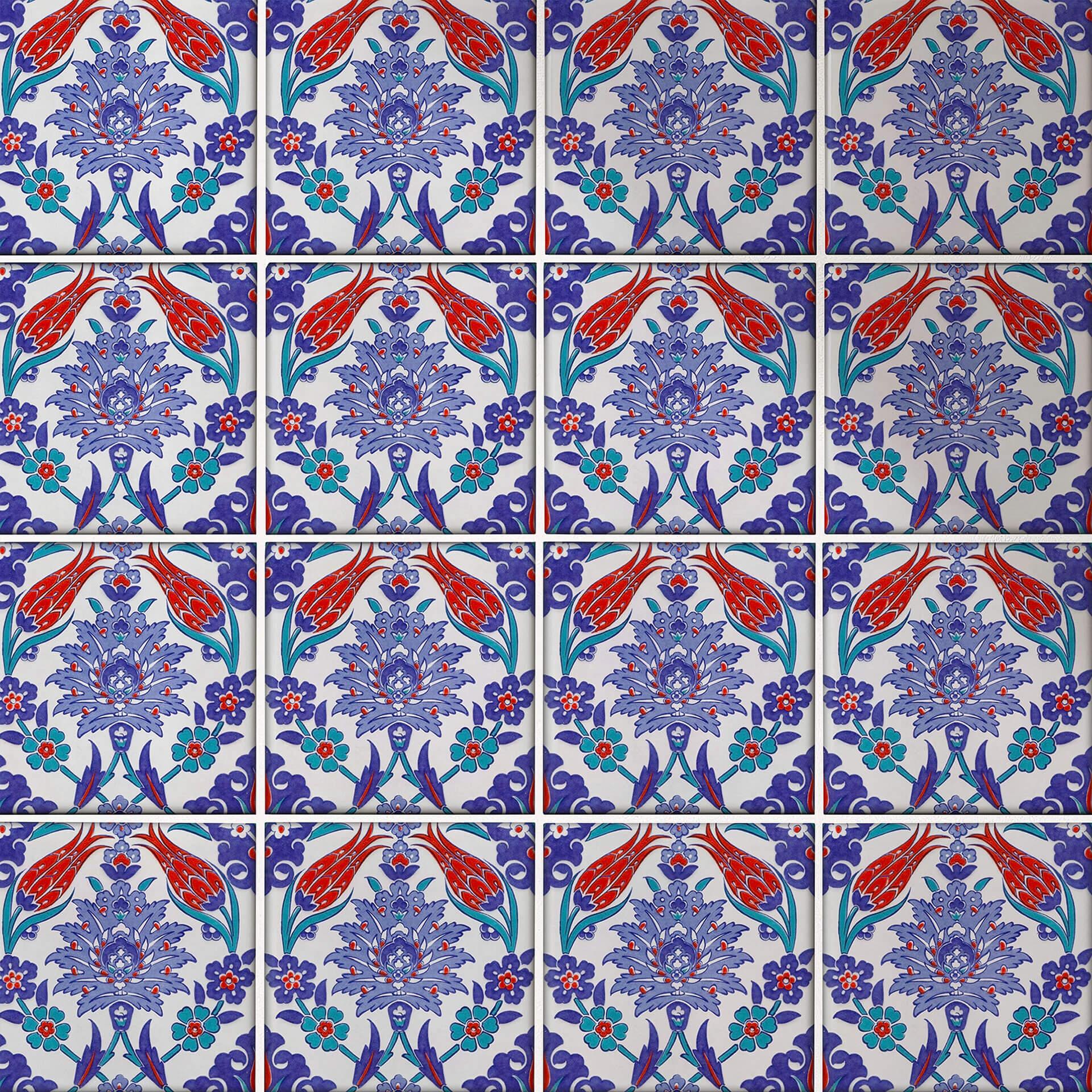 Azulejos Adhesivos Corona de flores oriental - Azul - Lote de 12