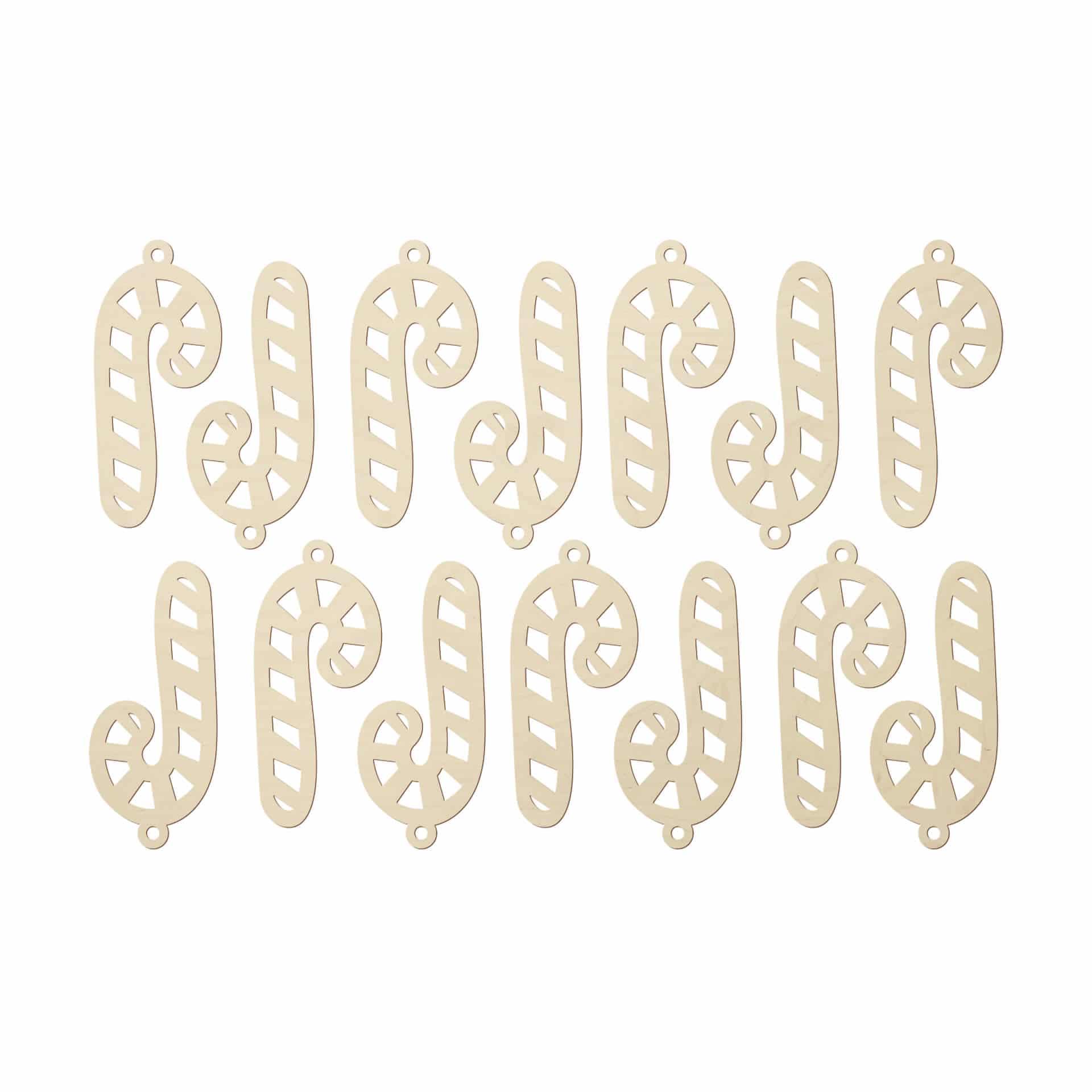 Decoración en madera de Navidad - Bastón de caramelo de álamo (14 piezas) - 4x9 cm cada una