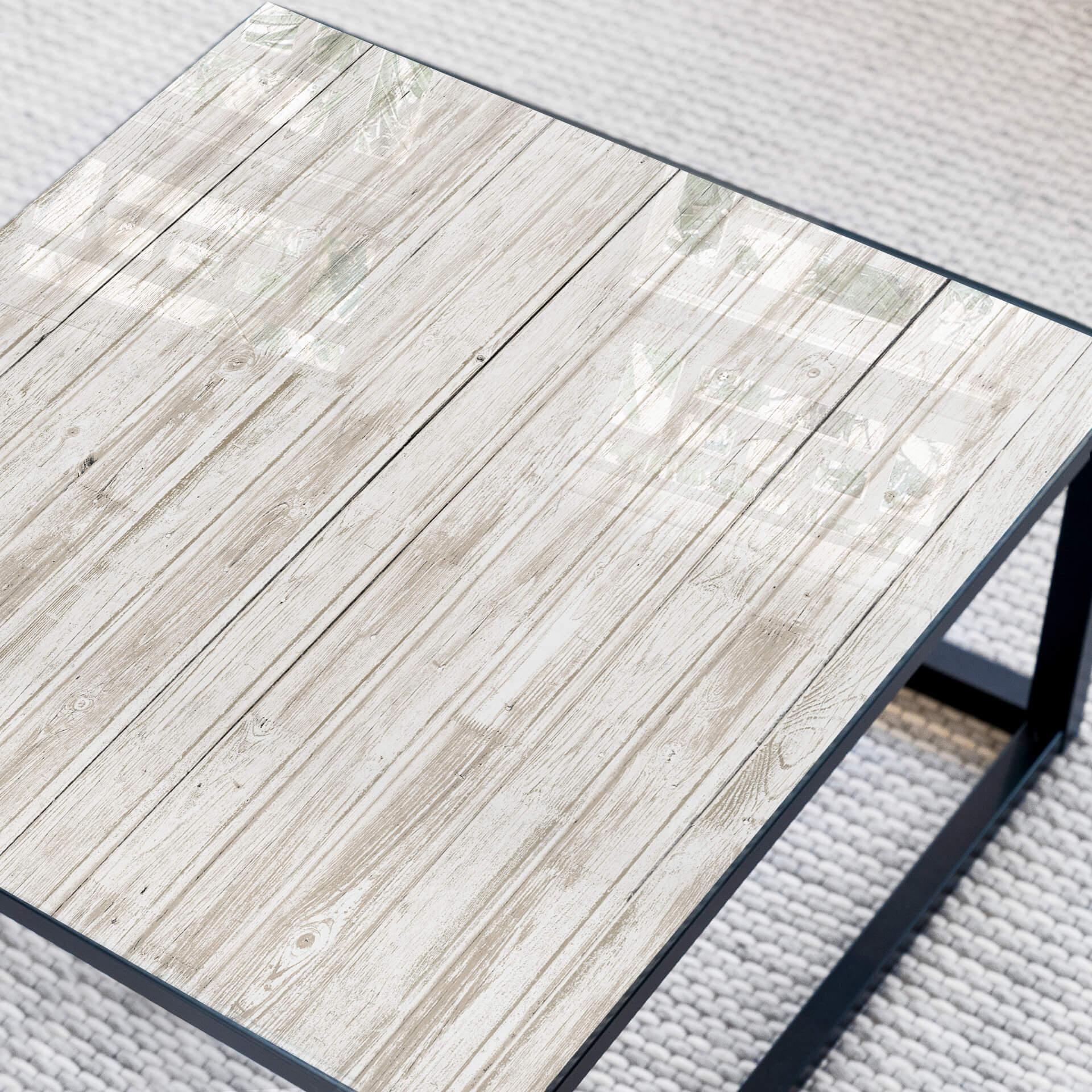 Plateau de table en verre - Shabby Chic effet bois - Carré