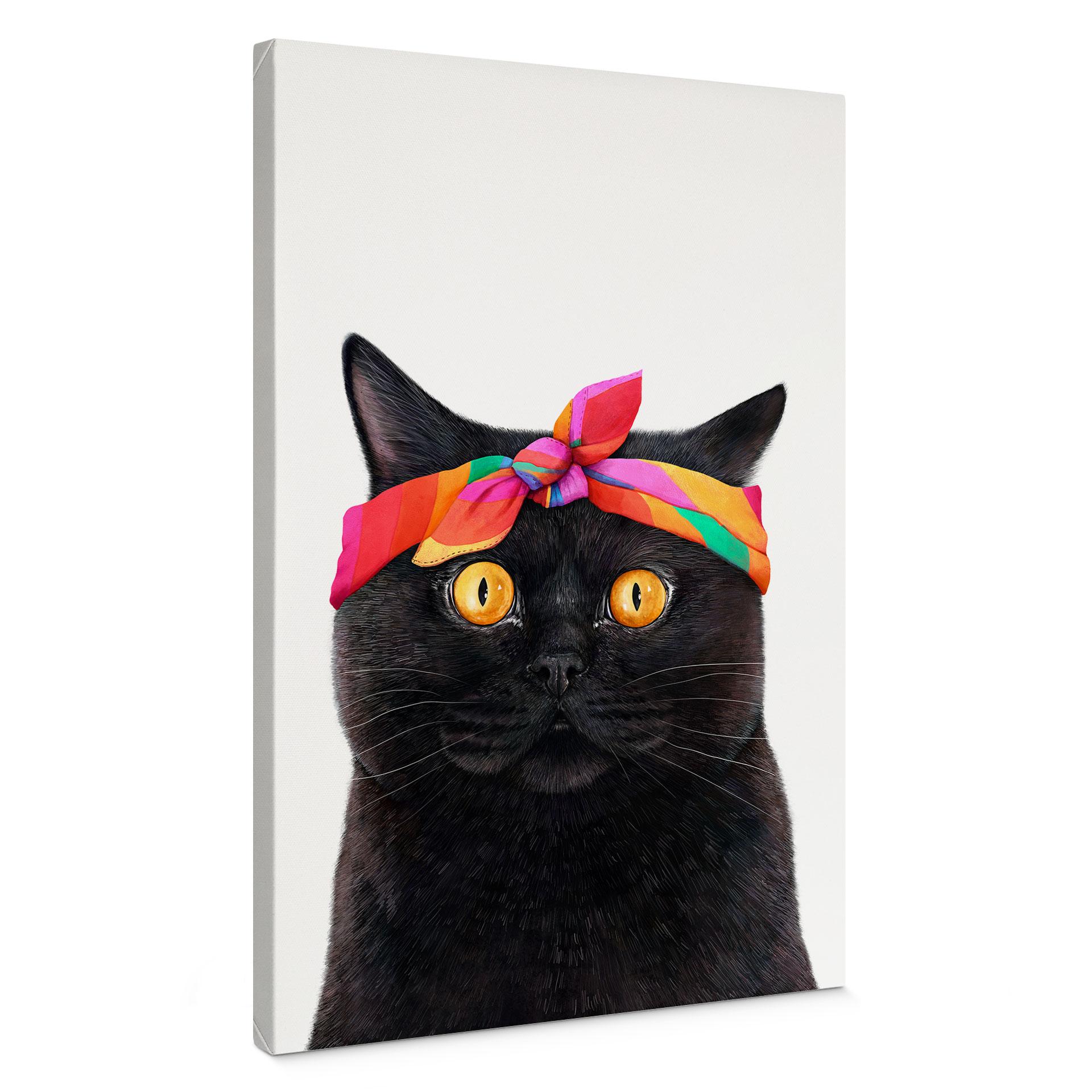 Leinwandbild Schwarze Katze mit Bandana - Korenkova