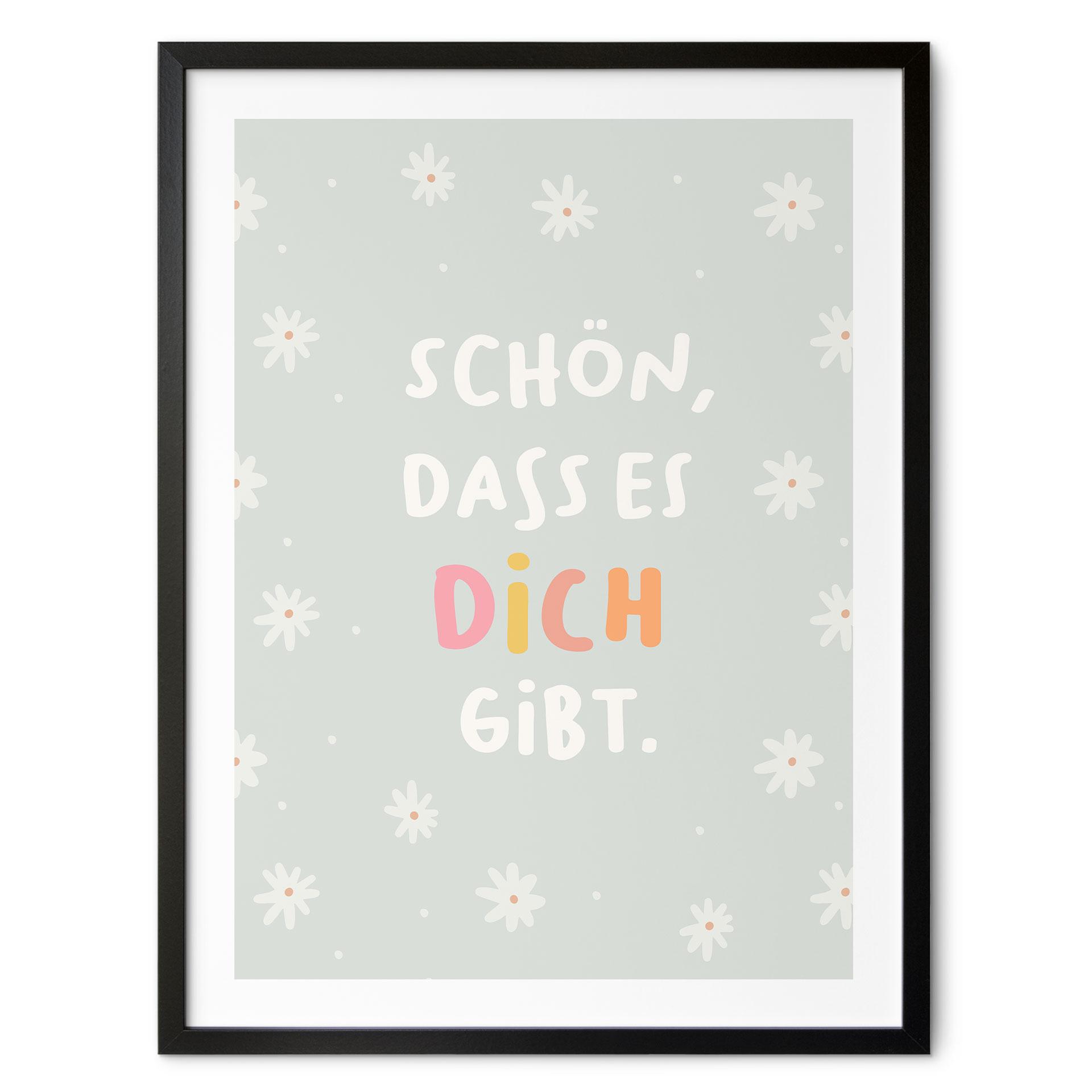 Kinder-Poster 'Schön, dass es dich gibt' in bunter Schrift