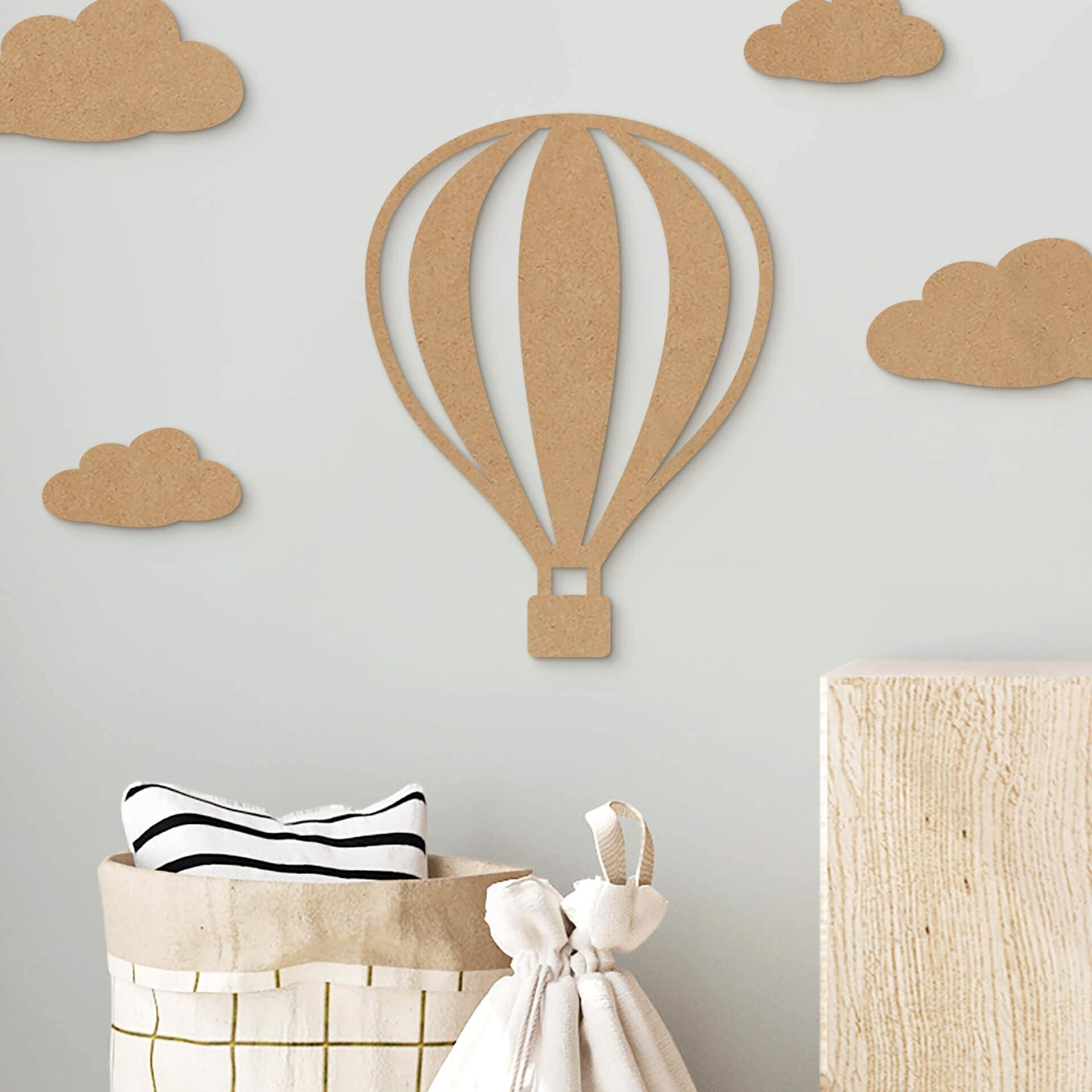 Decoración en madera habitación infantil globo aerostático con líneas verticales - MDF nature