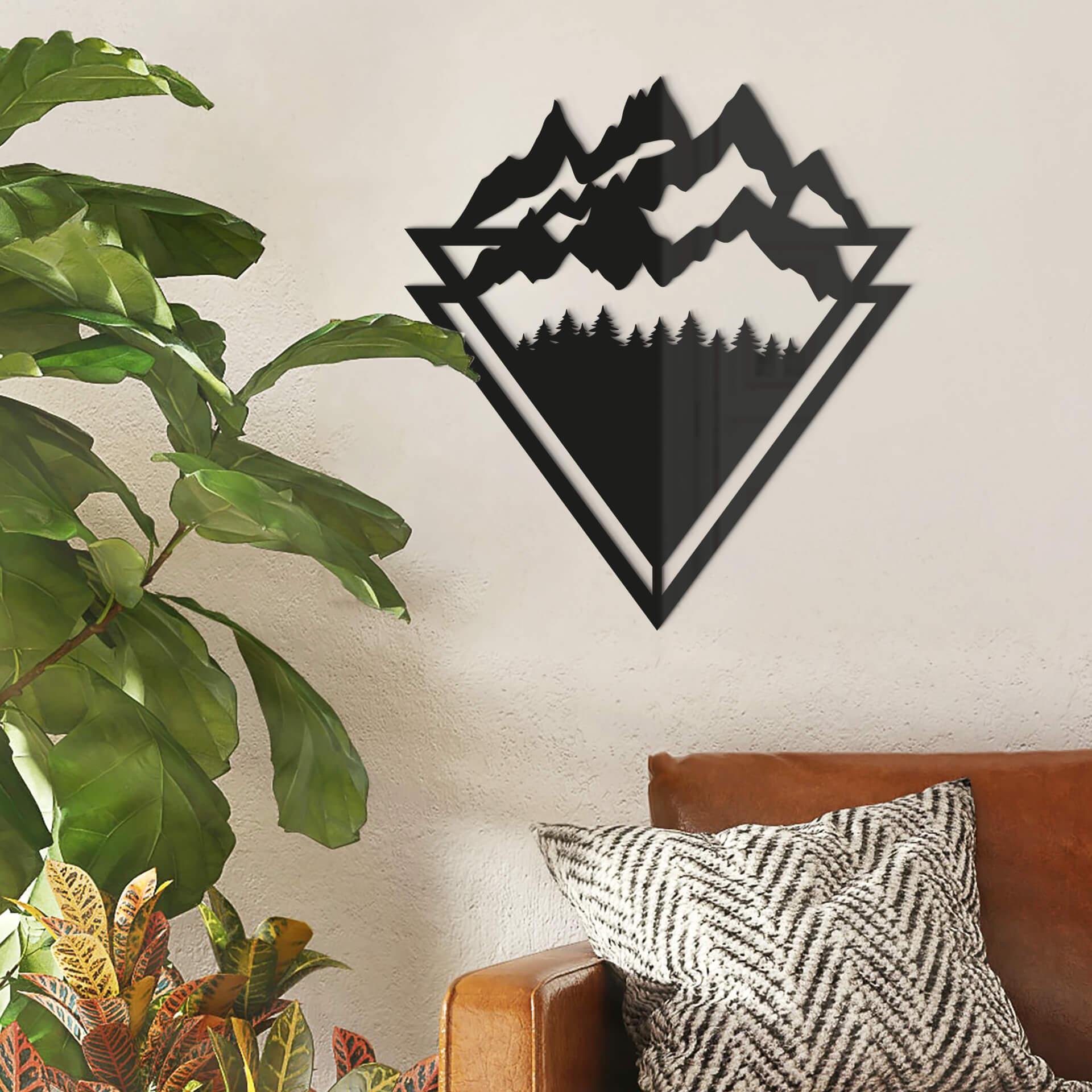 Decoración acrílica Line-Art - Paisaje: Montañas con bosque