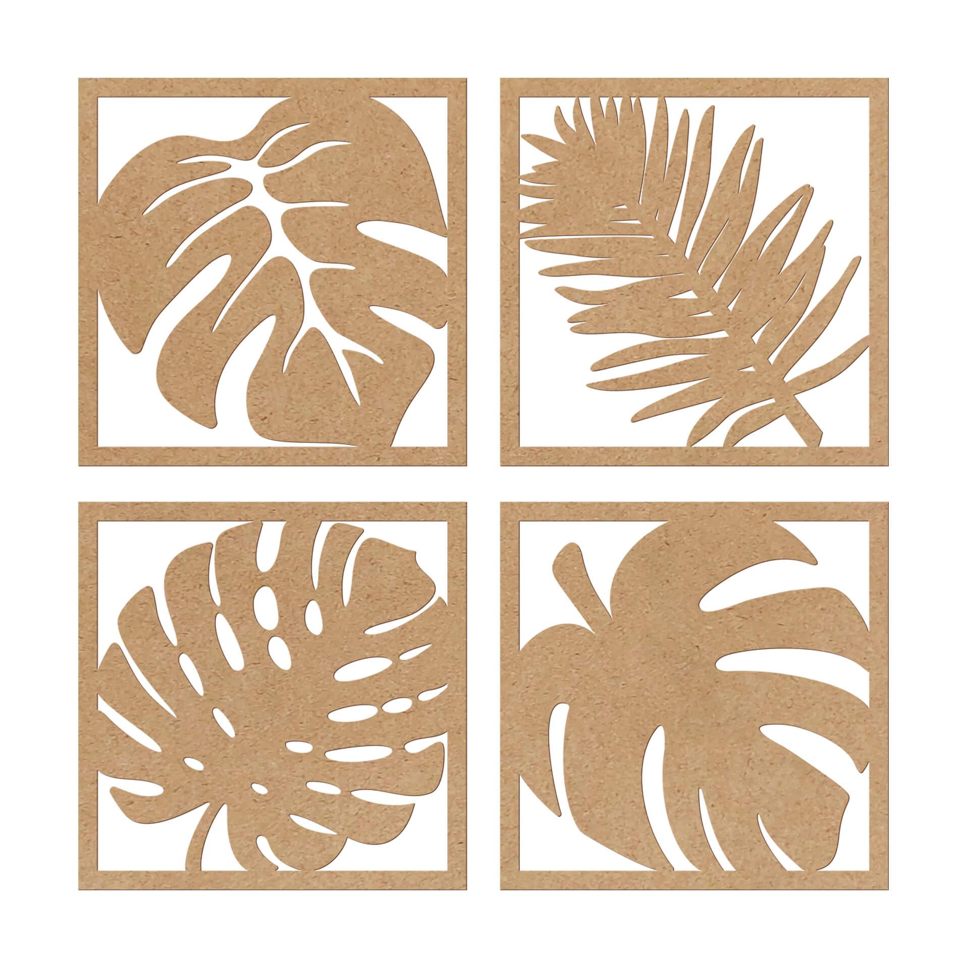 MDF - Decoración en madera naturaleza - Set Tropical Hojas