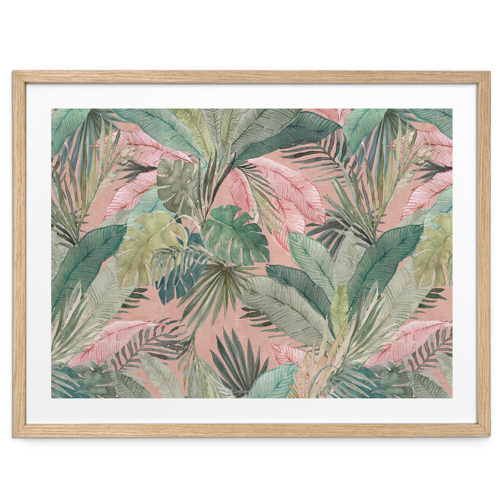 Poster med tropiska blad i djungelrosa - Bloomery Decor