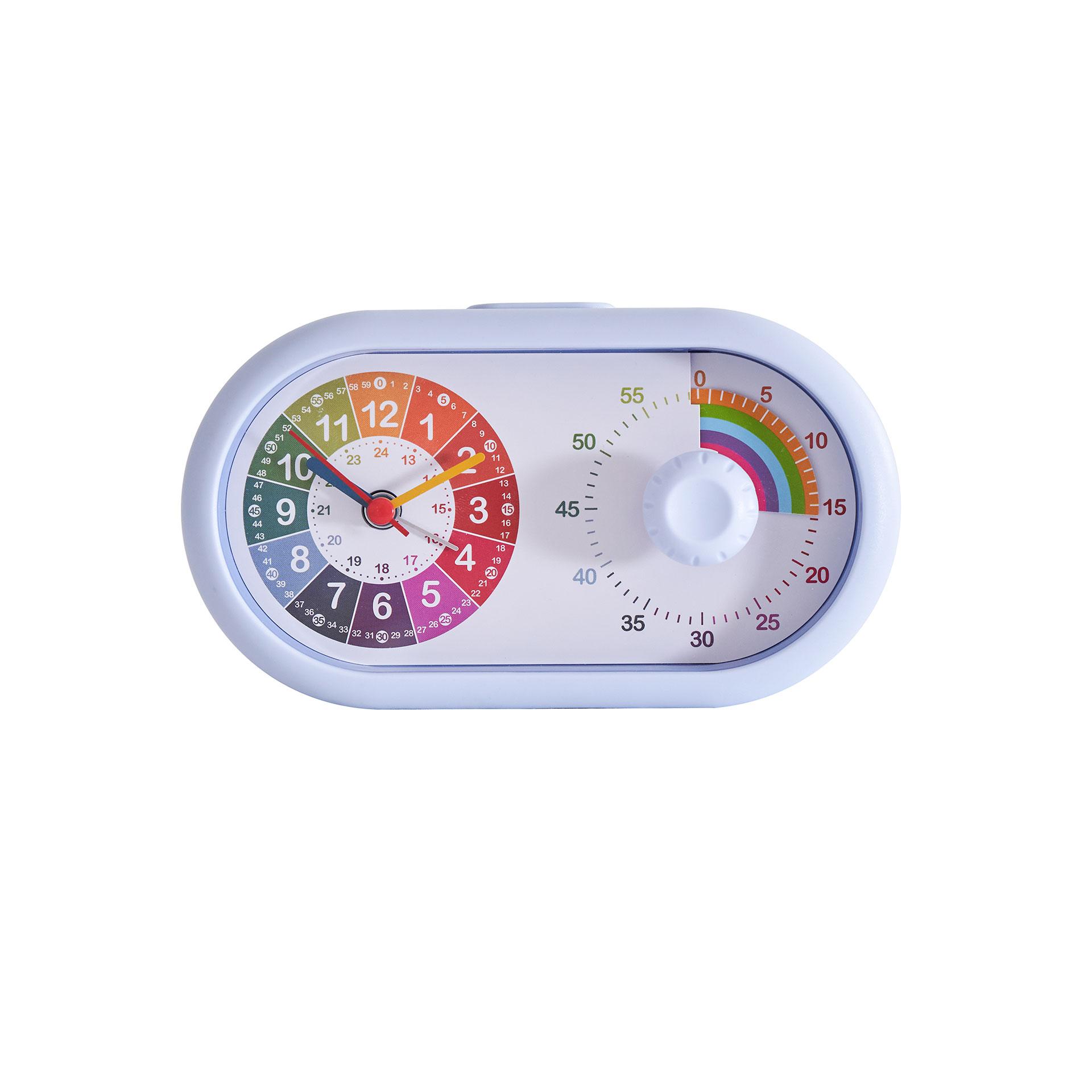 Kinderuhr Tischuhr mit Wecker und Timer-Funktion, Regenbogen blau, 16x9,5 cm