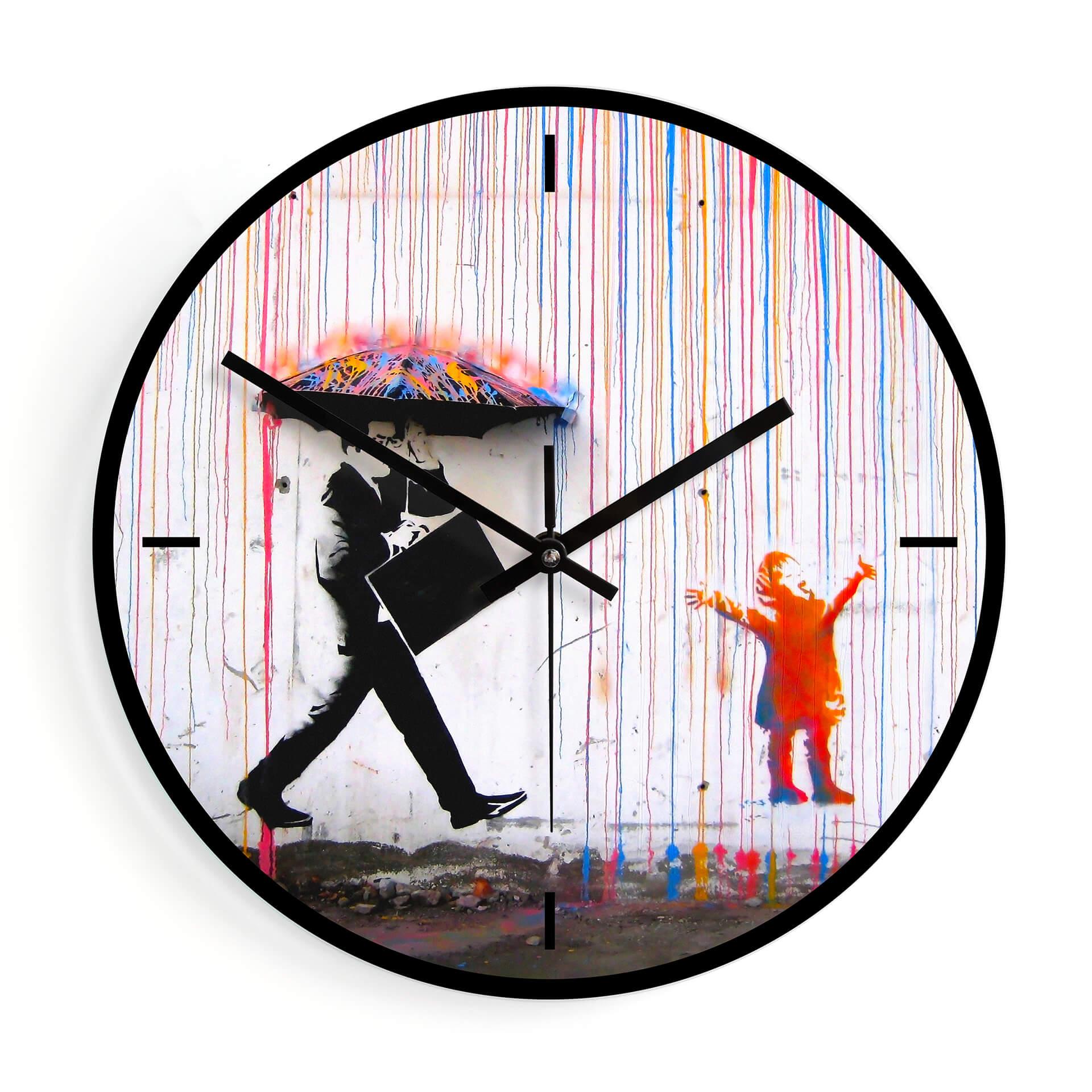 Wanduhr aus Glas - Banksy - Coloured rain Ø30 cm
