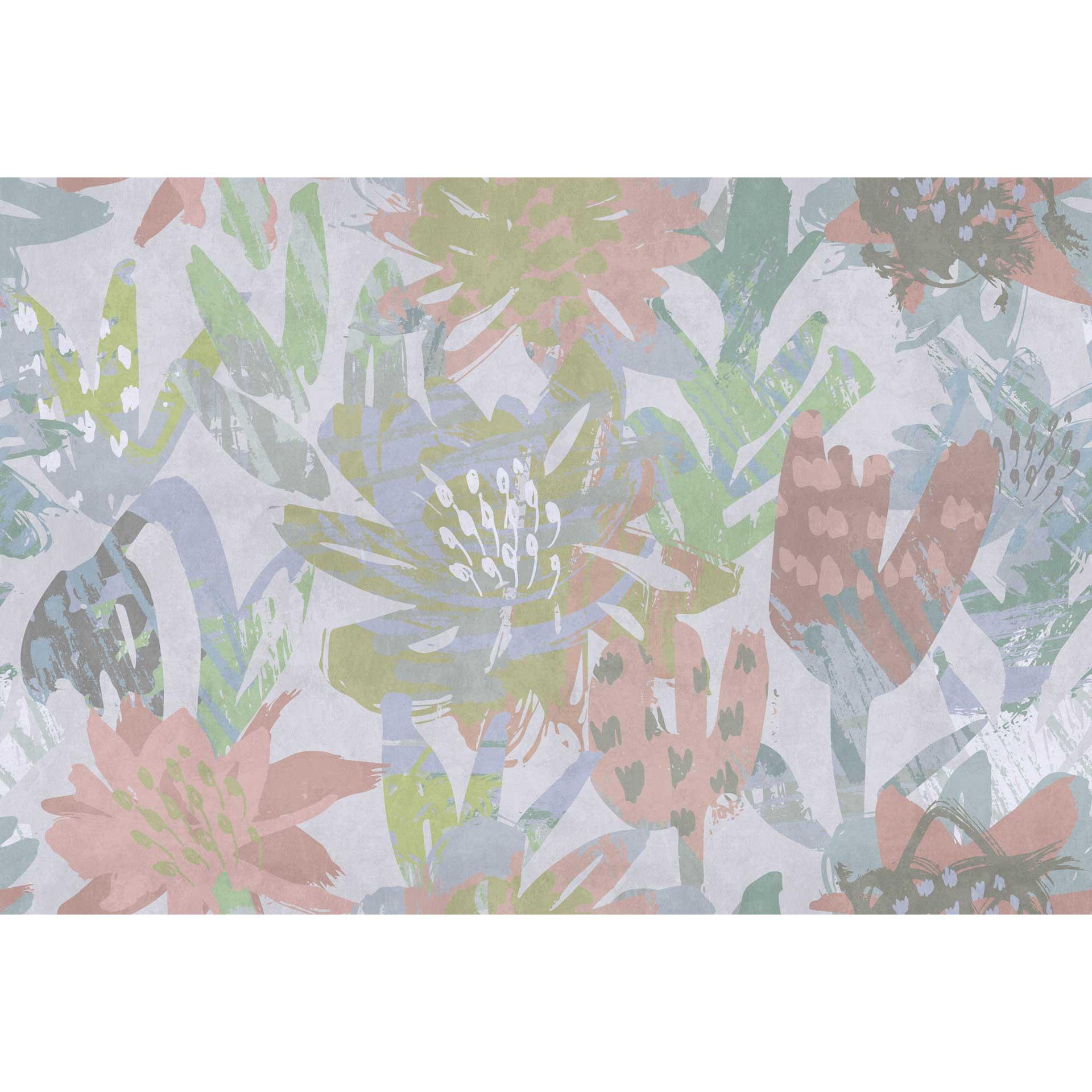 Abstract gebloemd behang in pastelkleuren - vliesbehang met bloemenpatroon