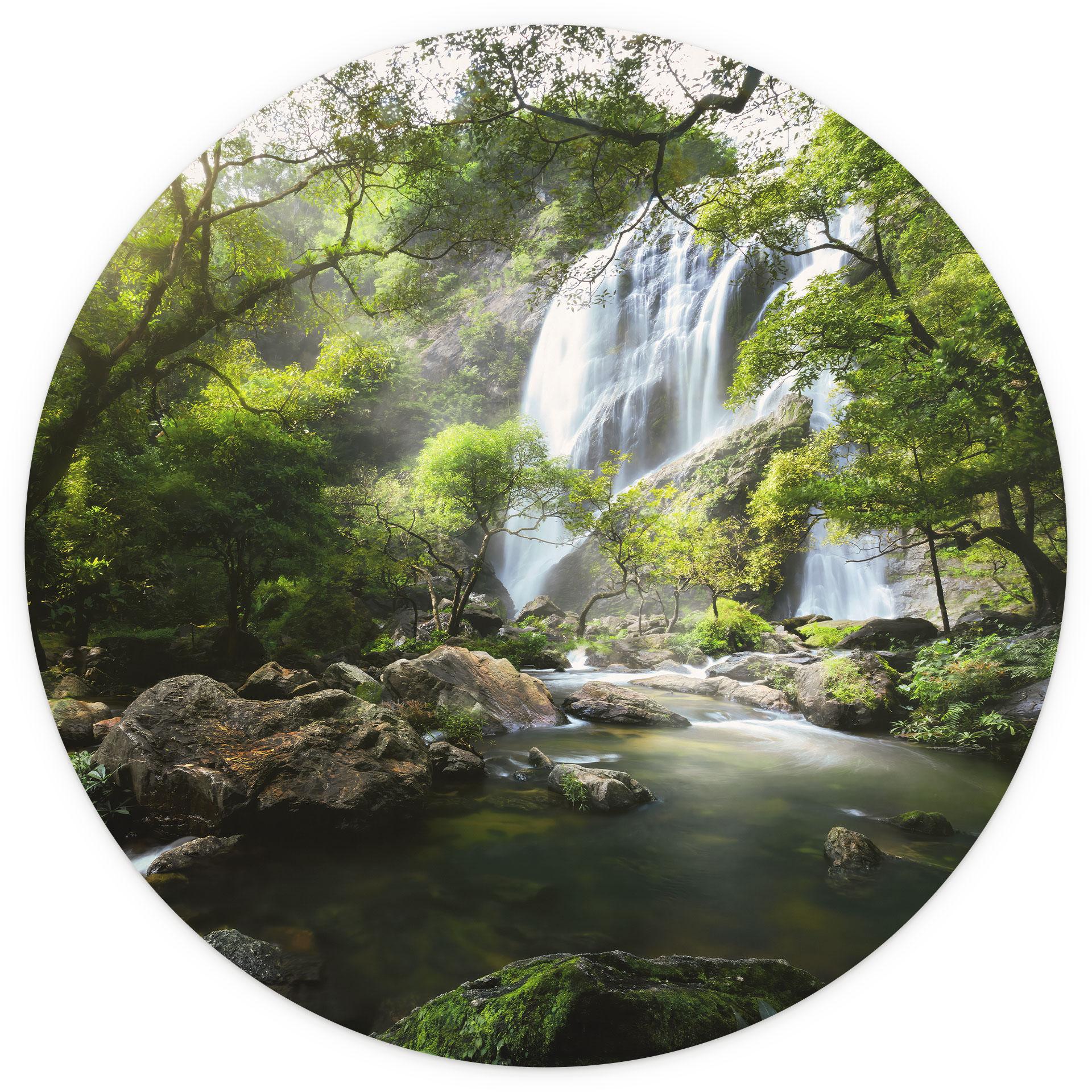 Behangcirkel Waterval in het Bos - vliesbehang/zelfklevend vliesbehang
