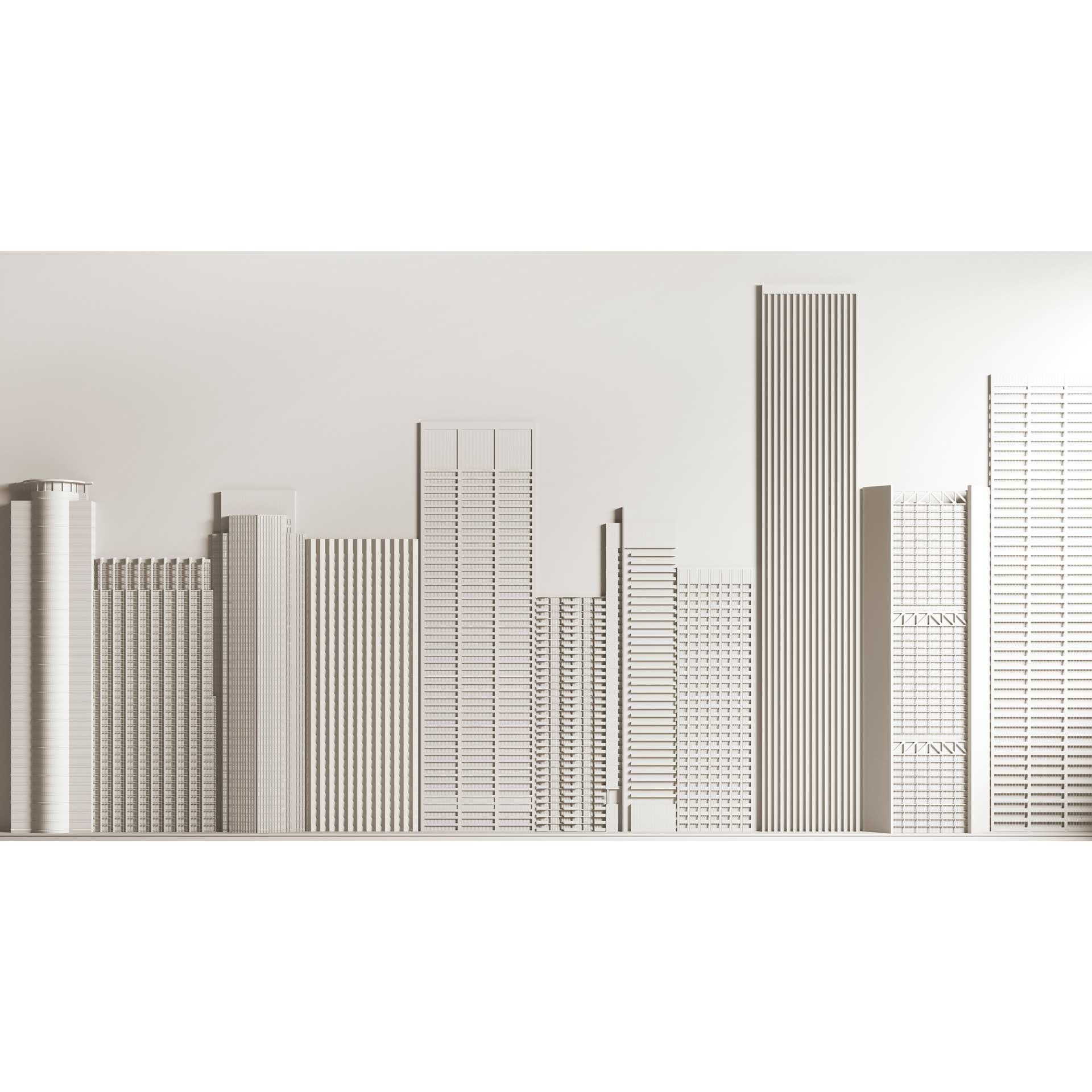 Modern Cityscape 3D vliesbehang - monochroom skyline behang met structuureffect