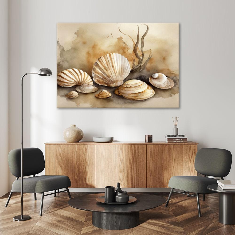 Canvasbillede, havskaller akryl