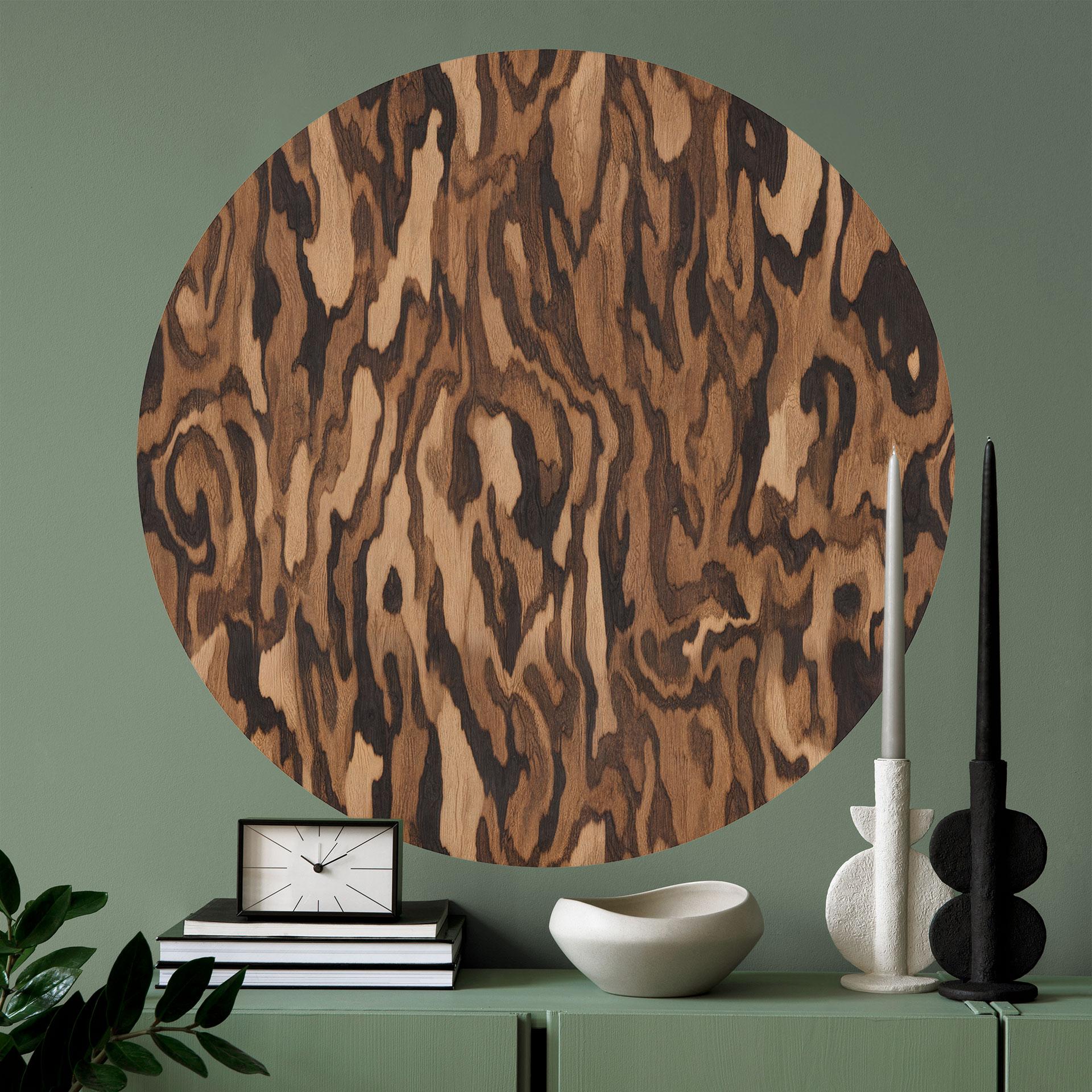 Sticker Mural Ettore Walnut - Veinage de Bois Abstrait - Sir Edward x Grigory Gladarev - Rond