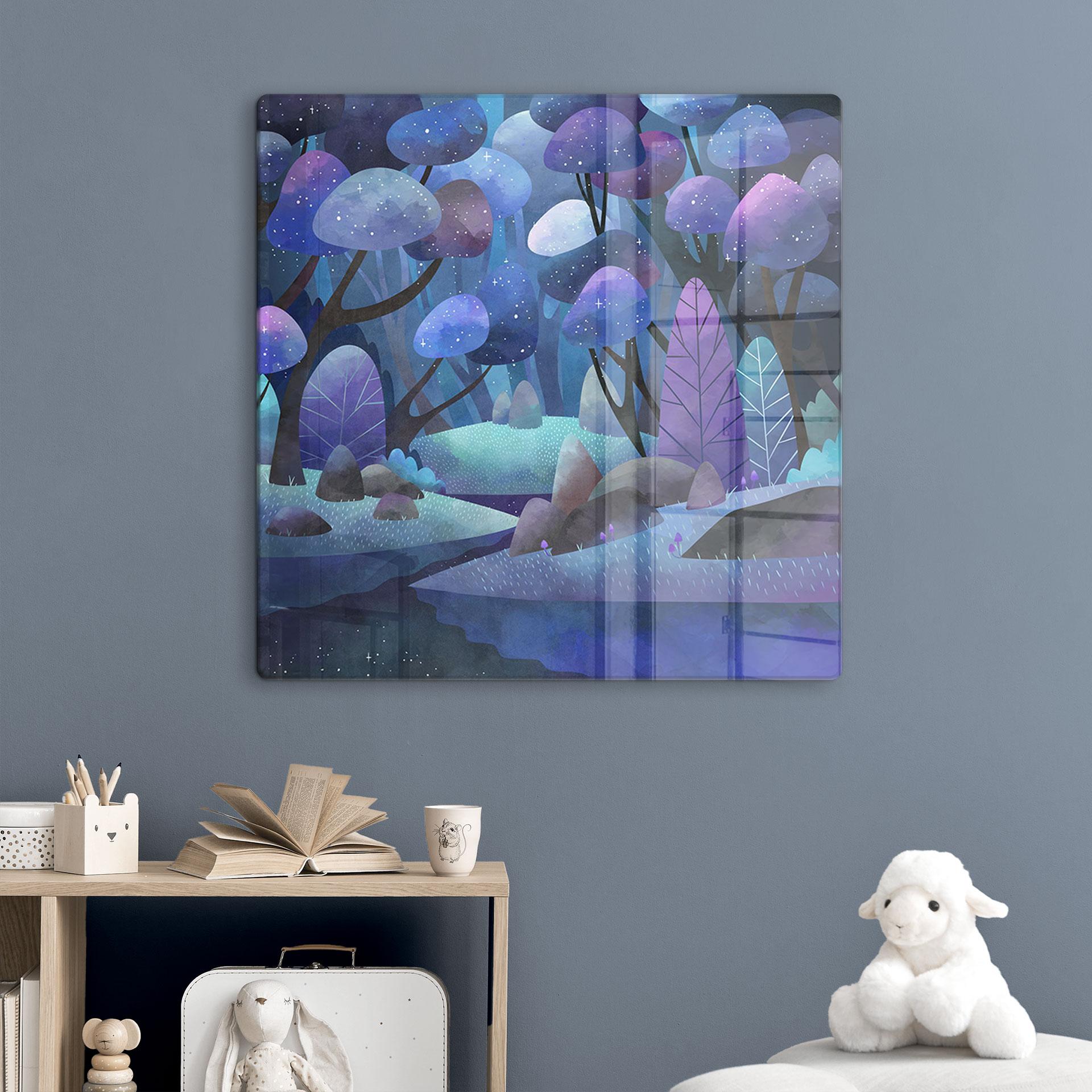 Glasbillede - Fortryllet skov i midnatsblå - DigitalArtsi