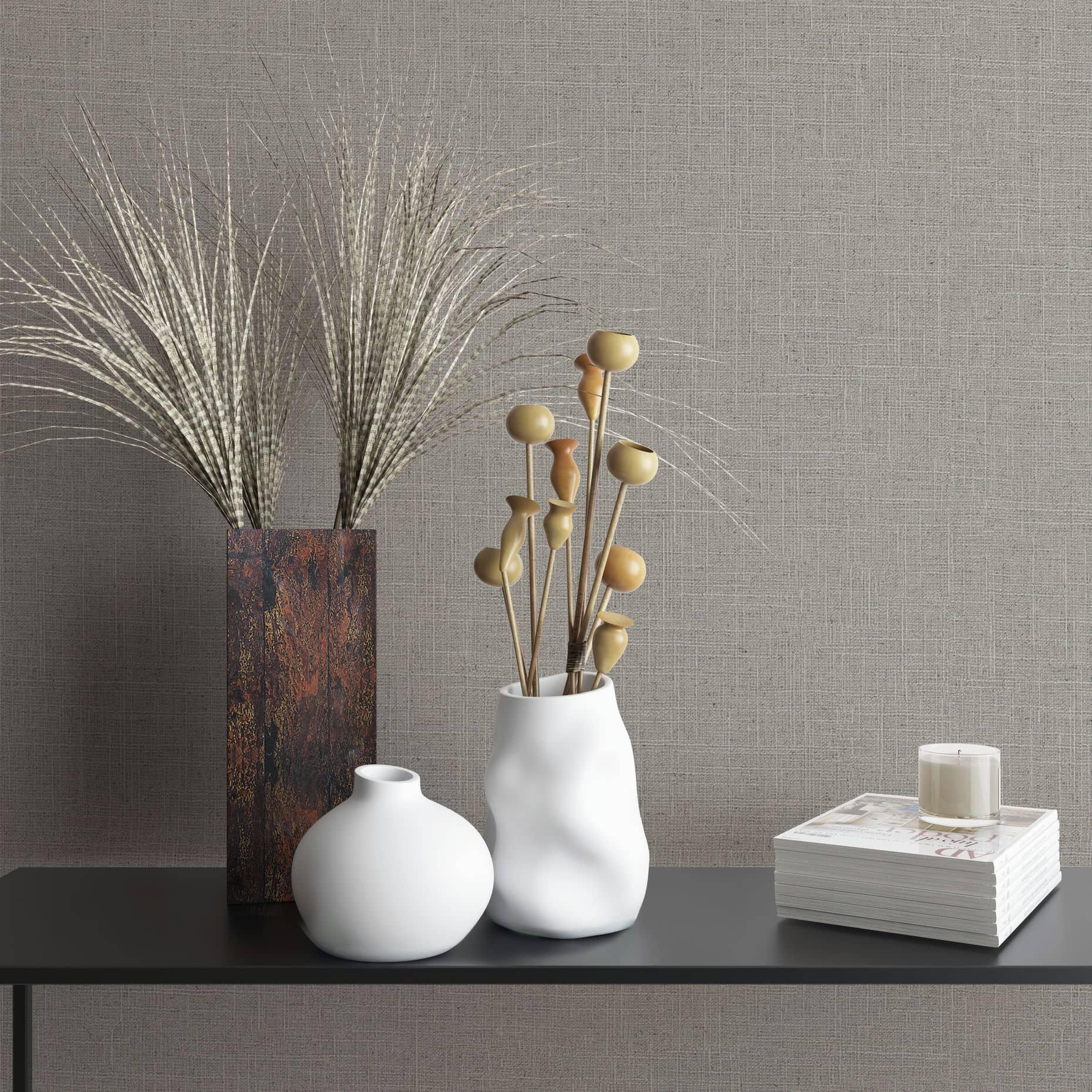 Non-woven tapet i tekstil ensfarvet look grå ensfarvet