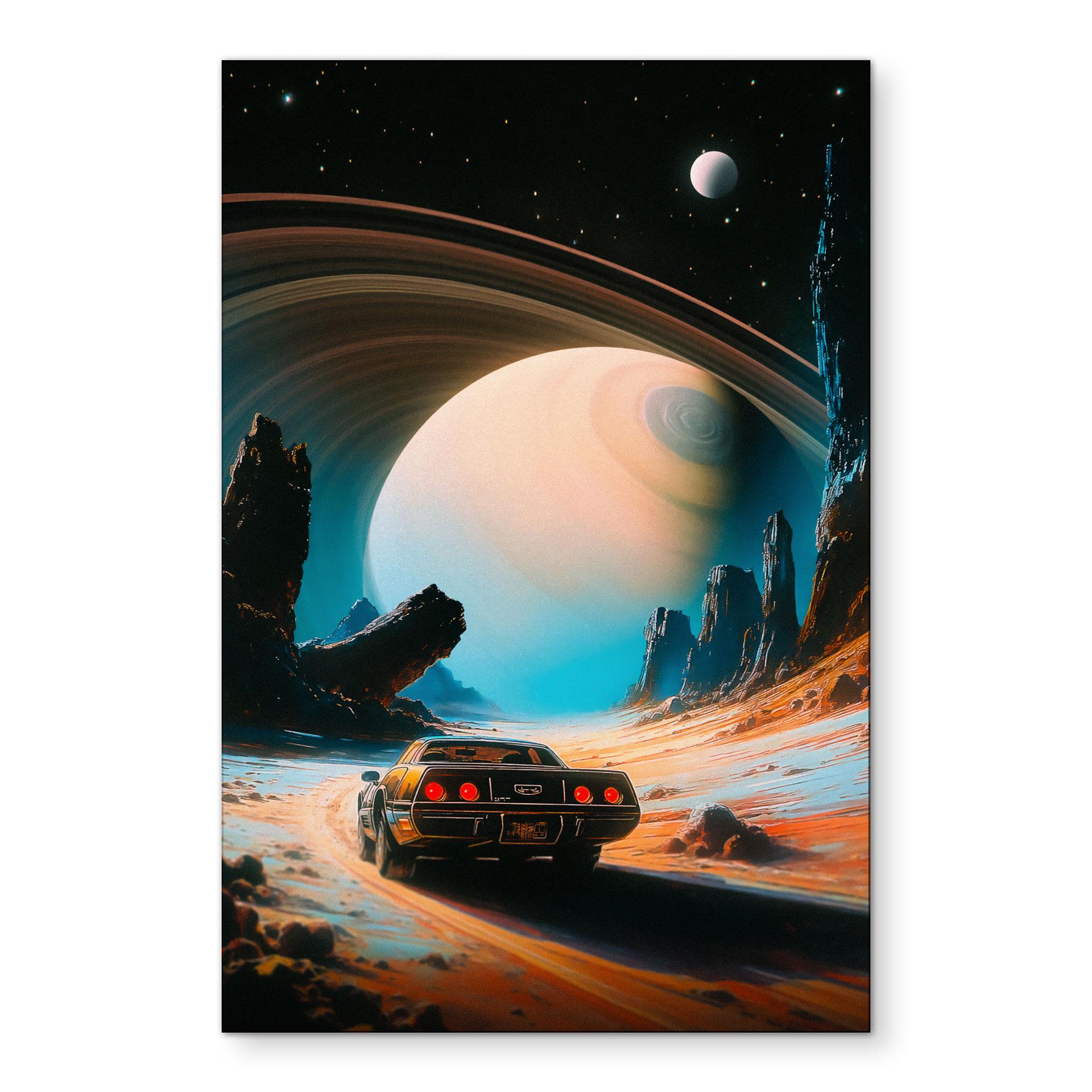 Wanddecoratie Retro racewagen in de ruimte - Taudalpoi - Alu-Dibond