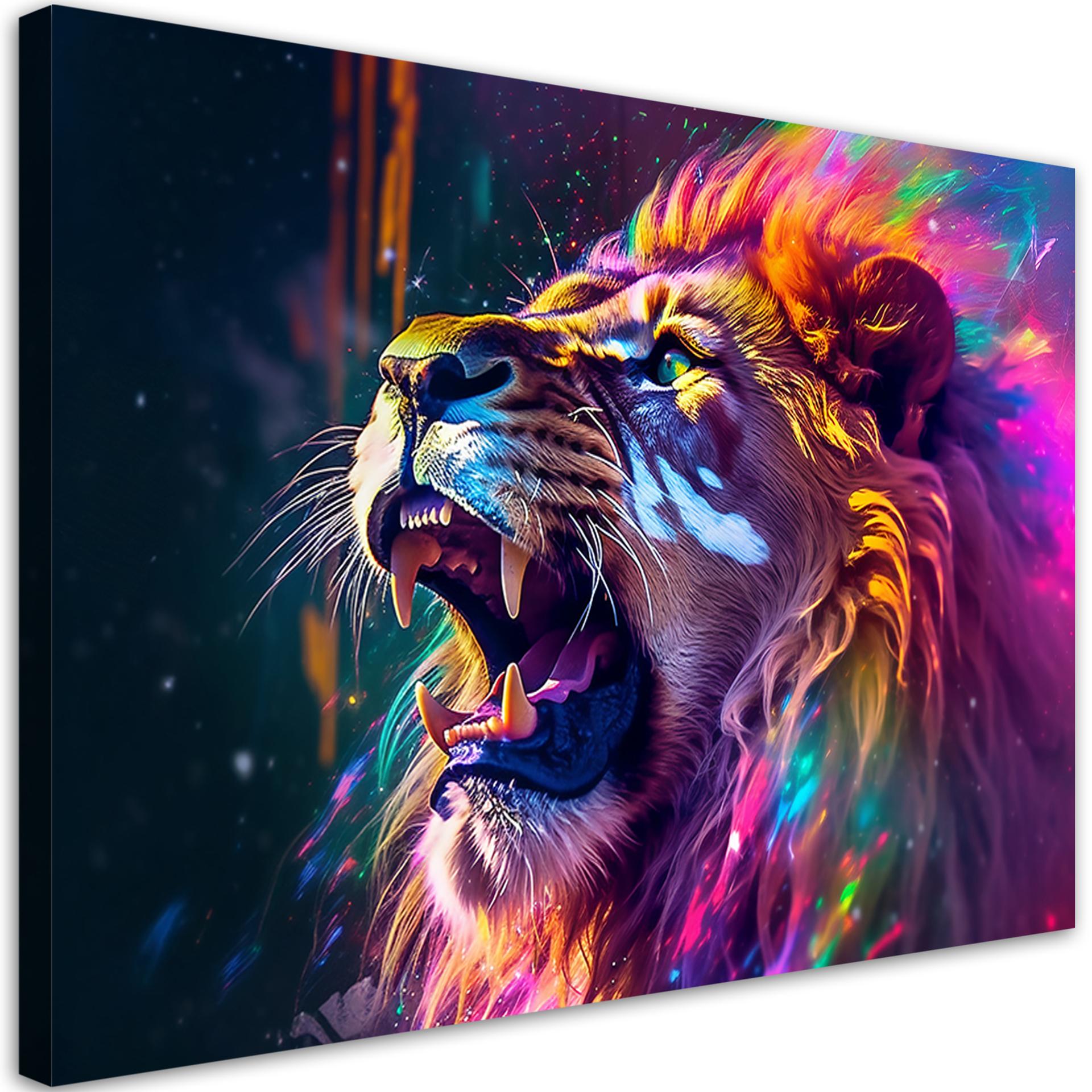 Lærred Print Lion Roar Neon Abstraktion