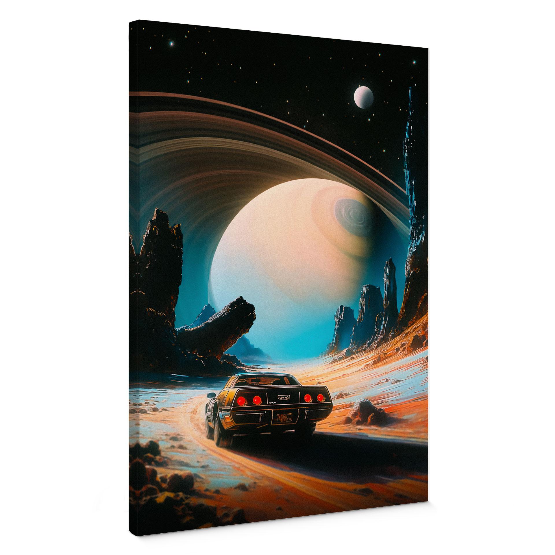 Canvas schilderij Retro racewagen in de ruimte - Taudalpoi