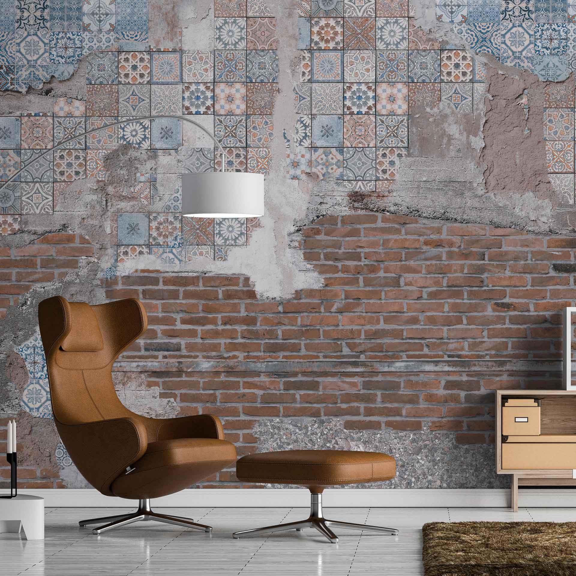 Stone Stones&Tiles tapet i kobberblå - non-woven tapet Designwalls 2 - 2,55 x 3,5 m