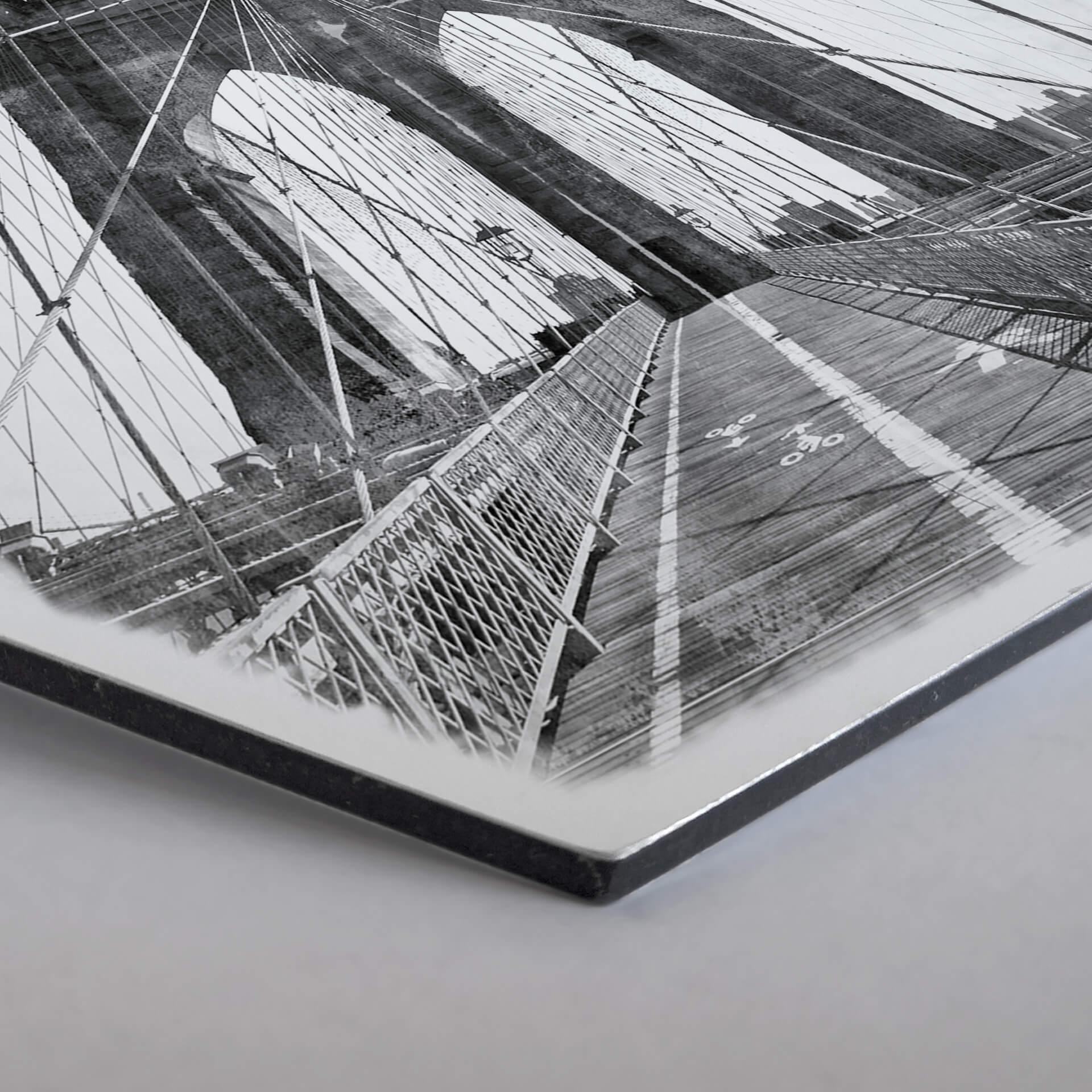 Hexagon - Alu-Dibond - Brooklyn Bridge Perspektive - Shabby