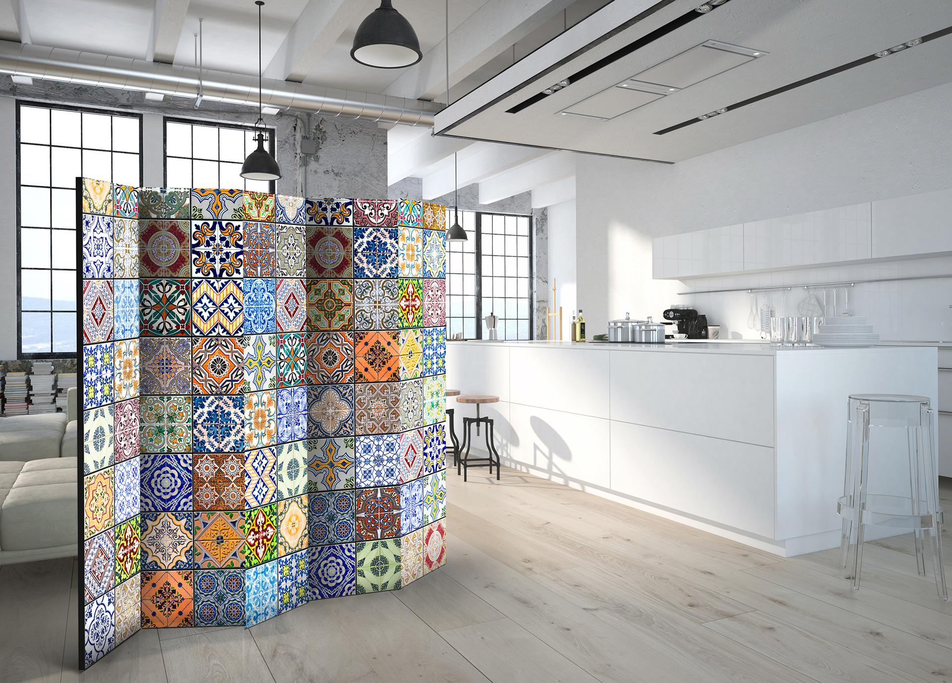 Schermo divisorio - Mosaico colorato, 5 pezzi - 225x172 cm