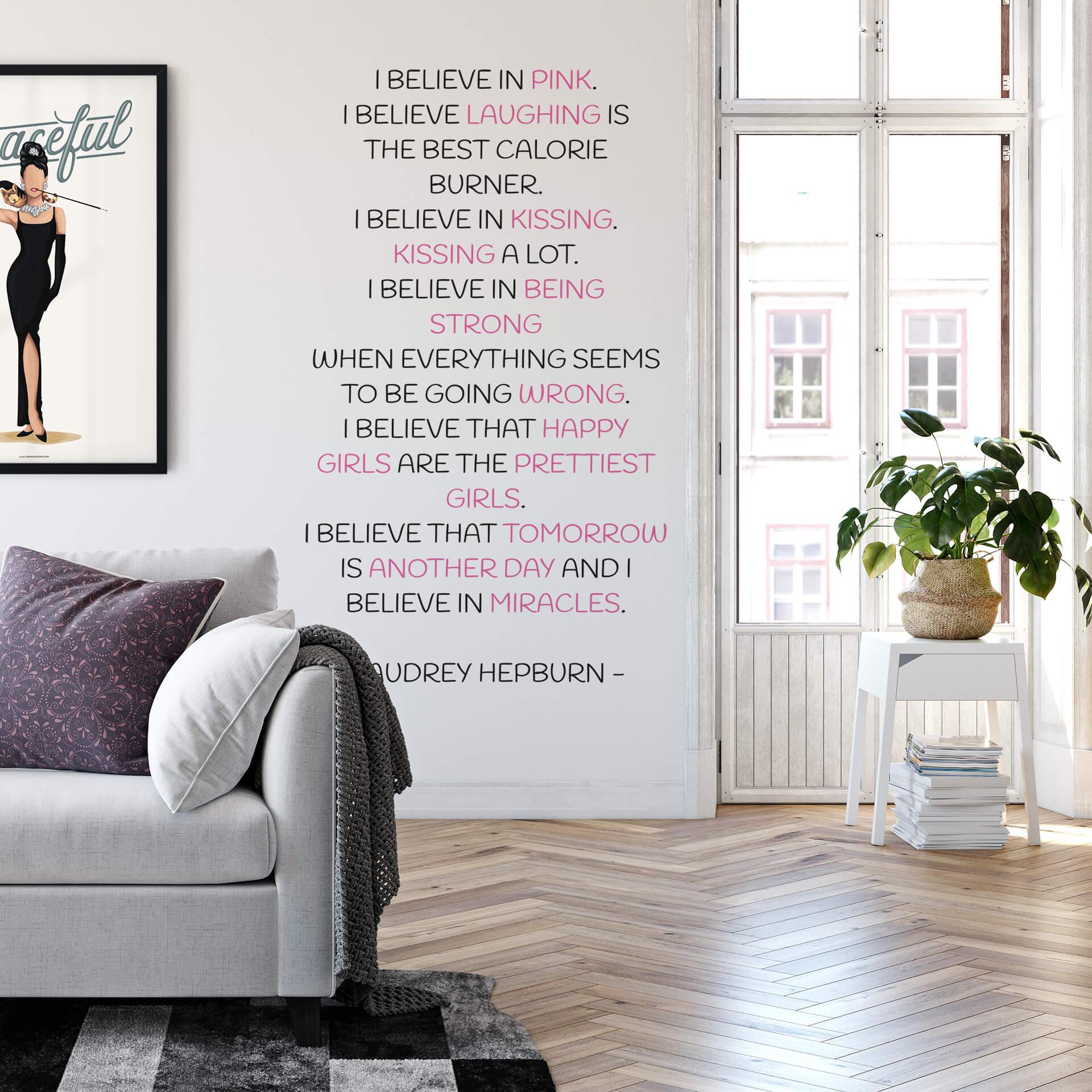 I believe in pink - Audrey Hepburn - wallsticker