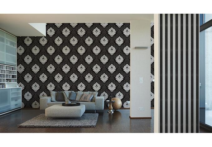 A.S. Création behang met glitters Bling Bling zwart, wit