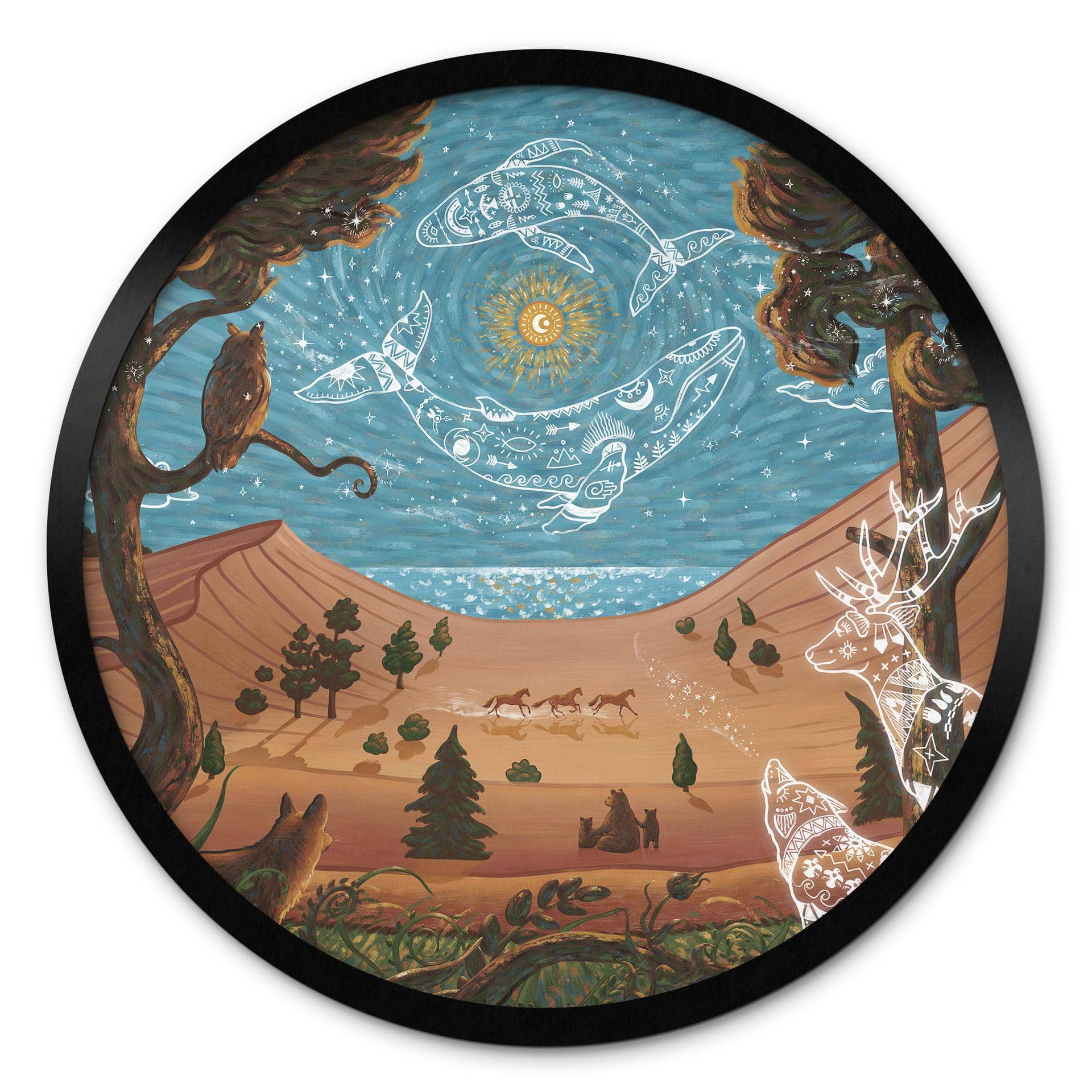 Poster Spiritueel Dierenrijk in de Nacht - Oliver Robins - Rond