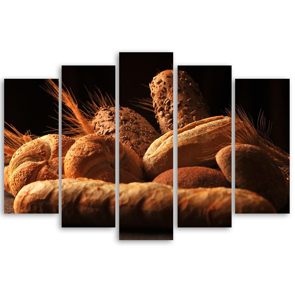5-delige canvasprint, brood en tarwe