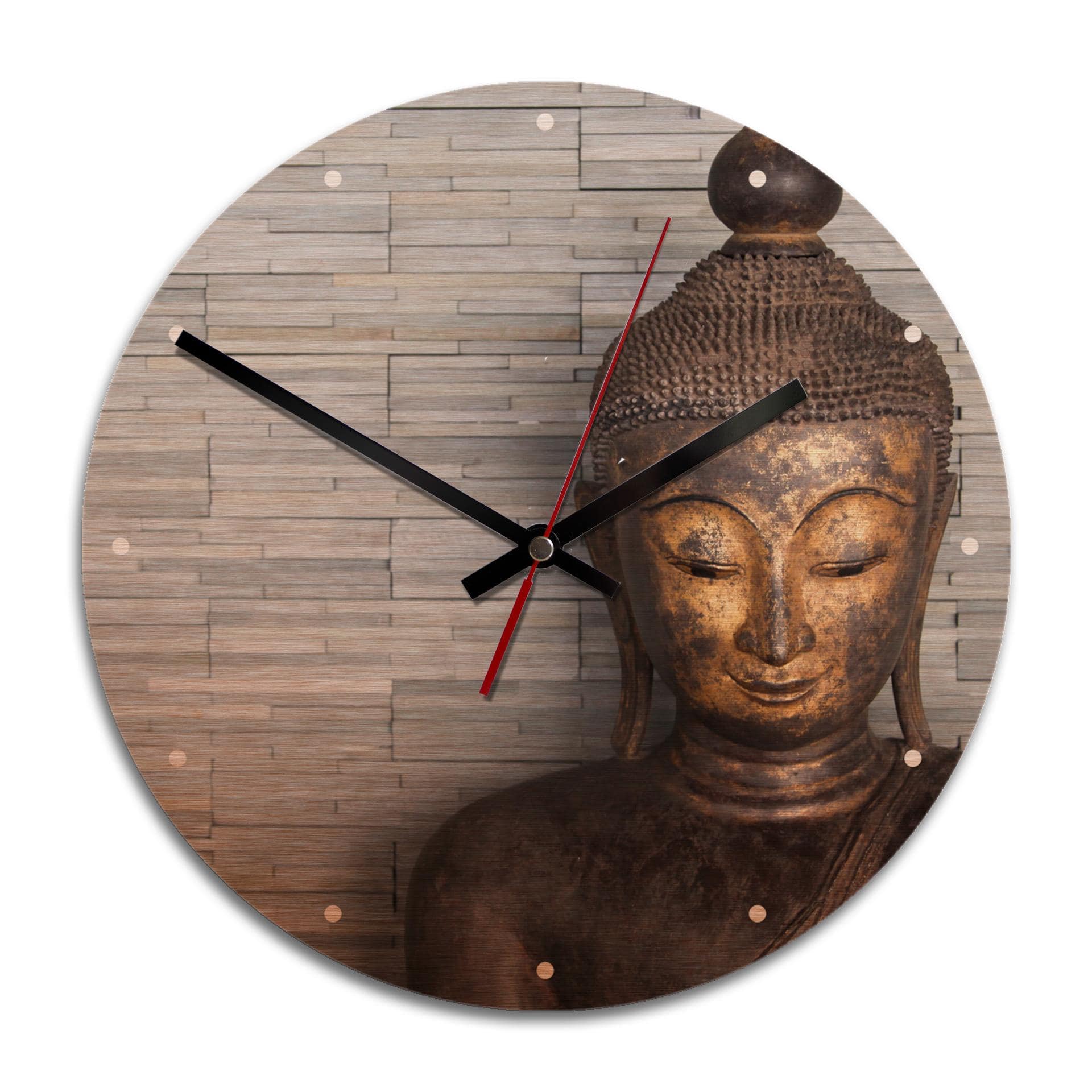 Wanduhr Alu-Dibond-Kupfereffekt - Thailand Buddha - Ø 28 cm