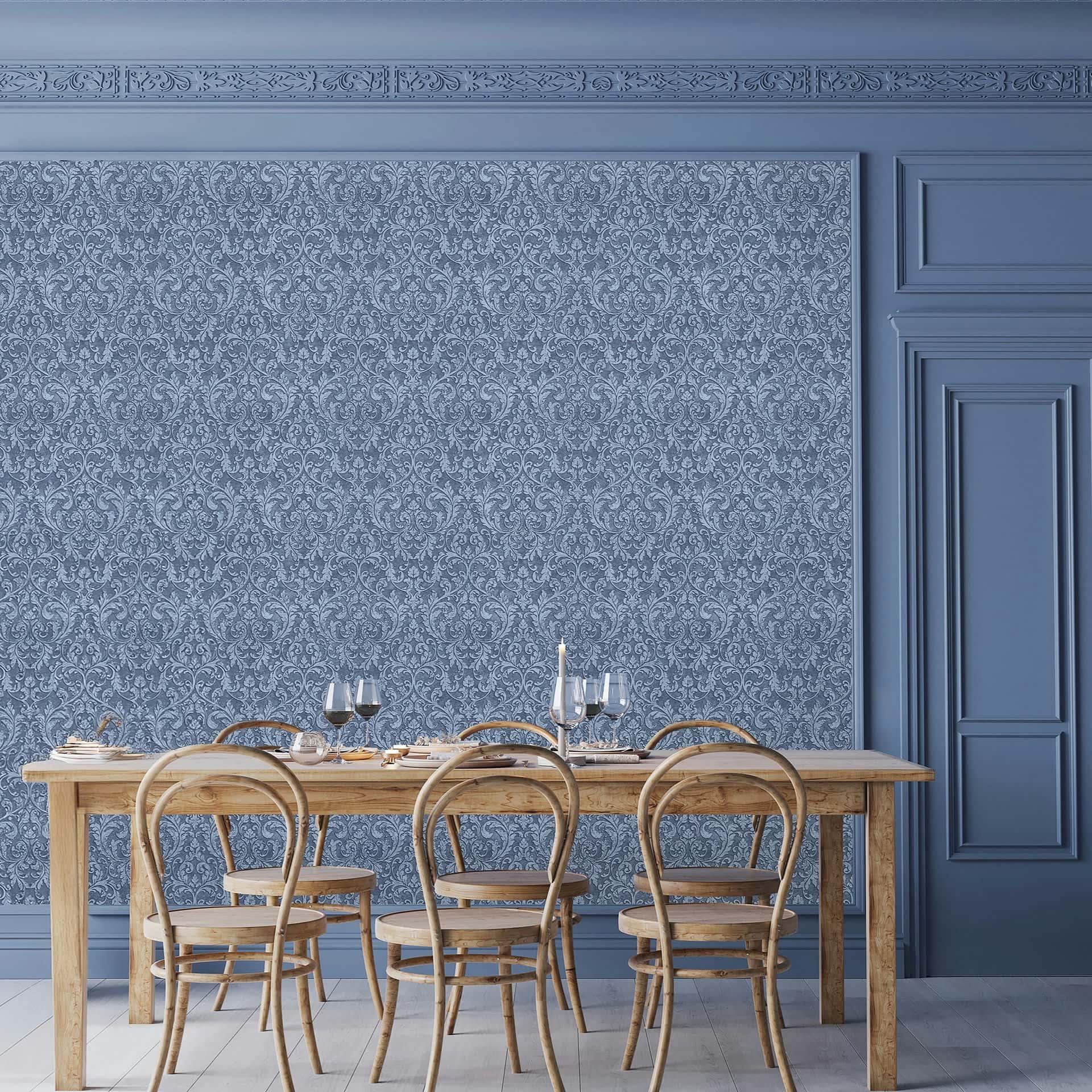 Vliesbehang Ornamental Ornamental Classic mat in blauw