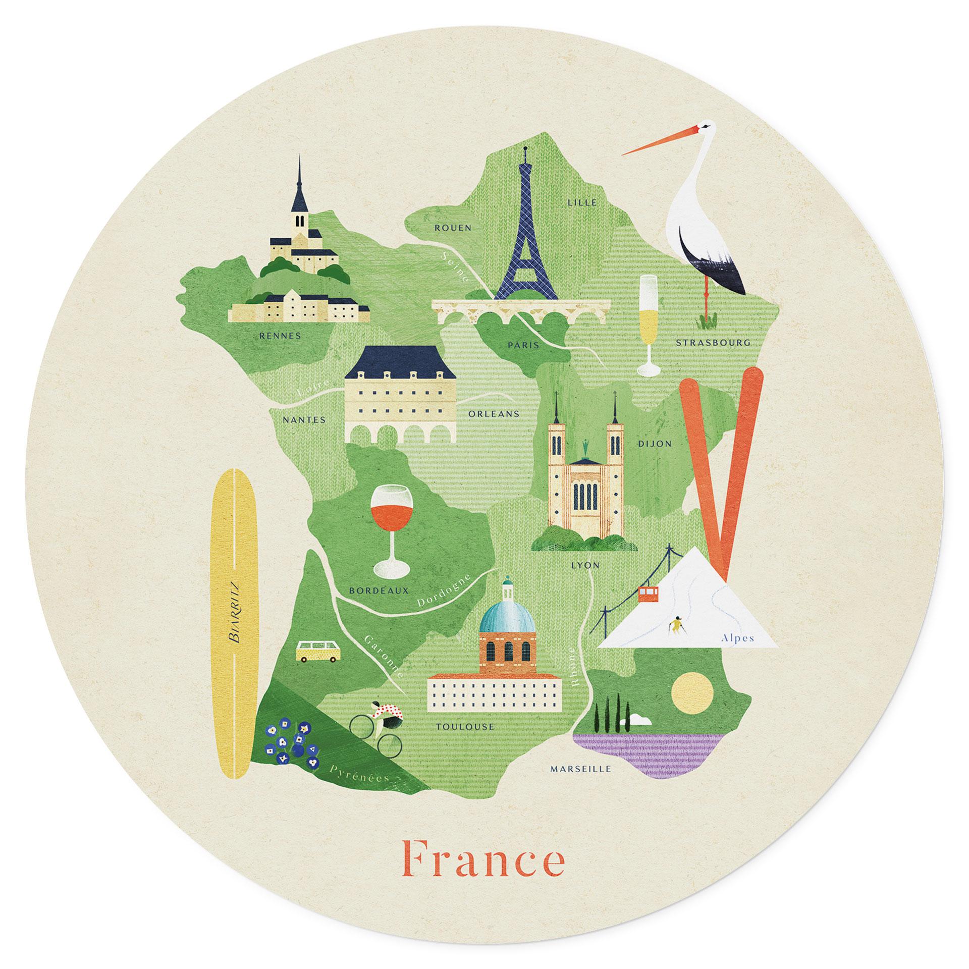 Vinilo decorativo Mapa de Francia - Rivers - Redondo