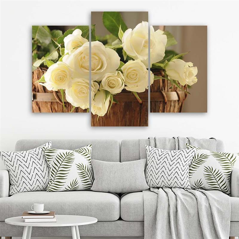 3-delige canvasprint, witte rozen