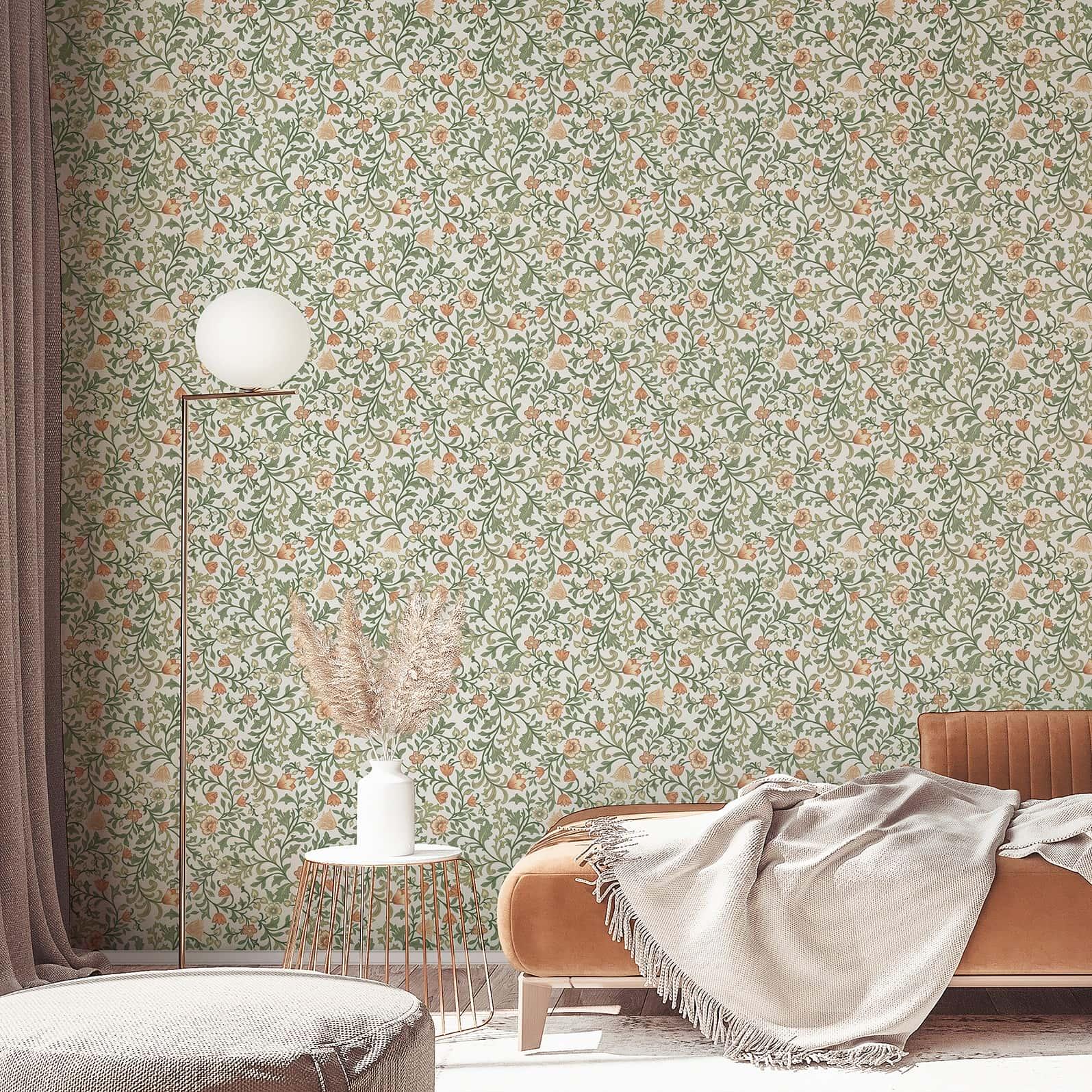 Vliesbehang bloemen, bladmotief bloem natuur in wit