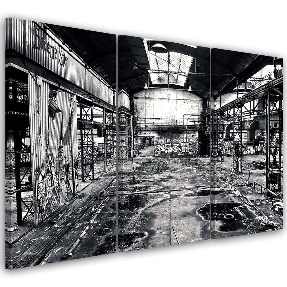 3 stykke lærredstryk Old Factory sort og hvid