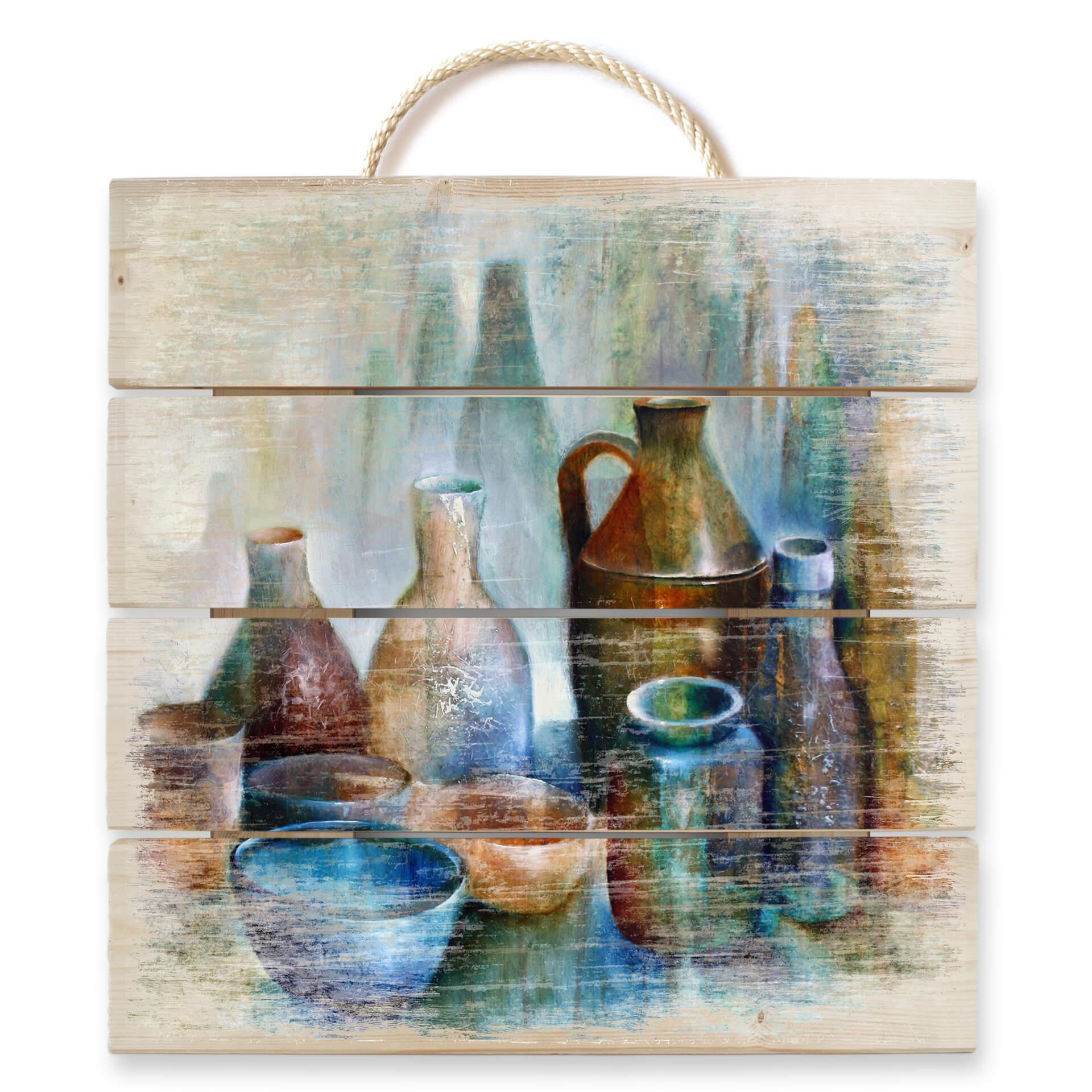 Obraz drewniany Schmucker - Martwa natura z niebieską misą - 40x41,5 cm