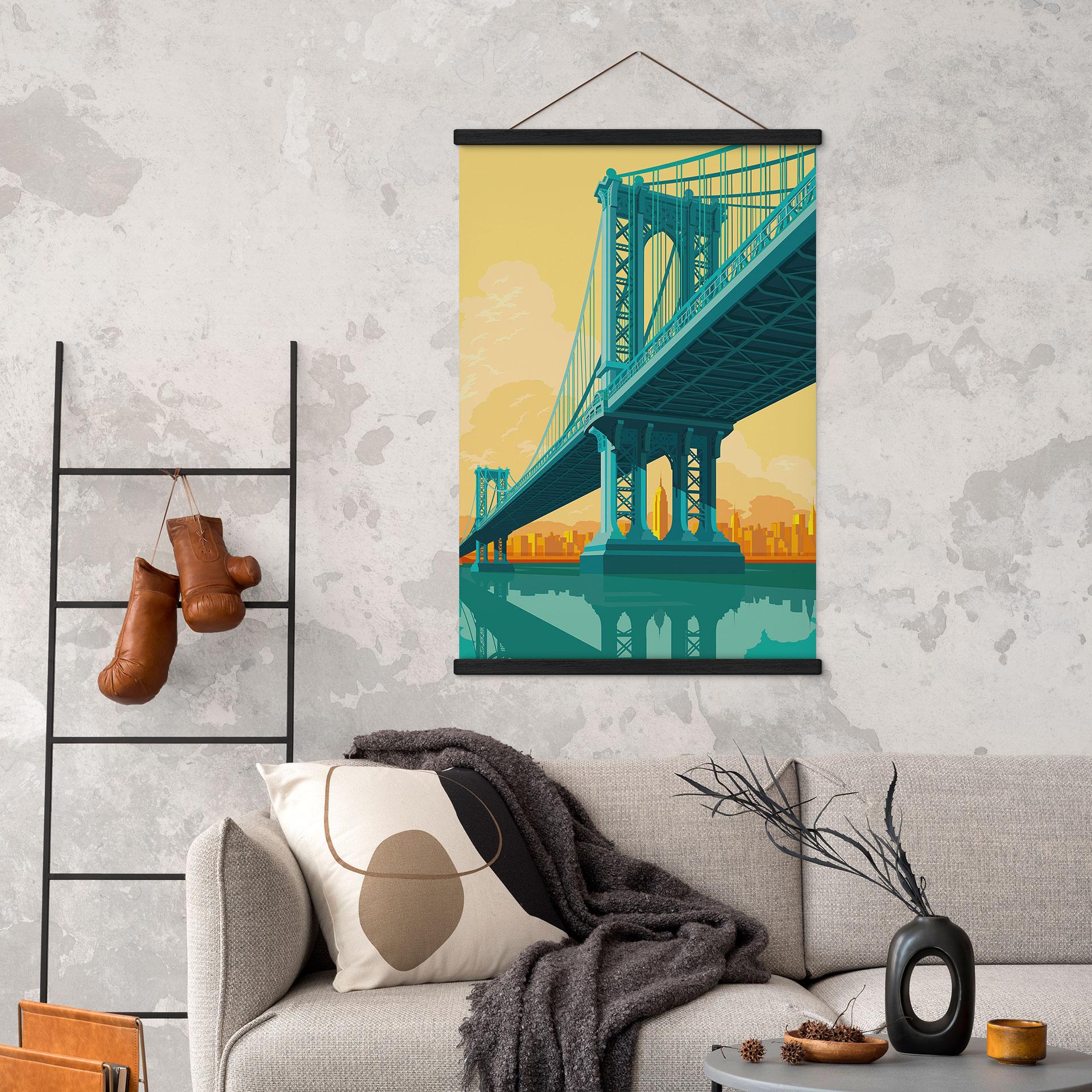 Tekstil plakat byudsigt gennem Manhattan Bridge - Heemskerk
