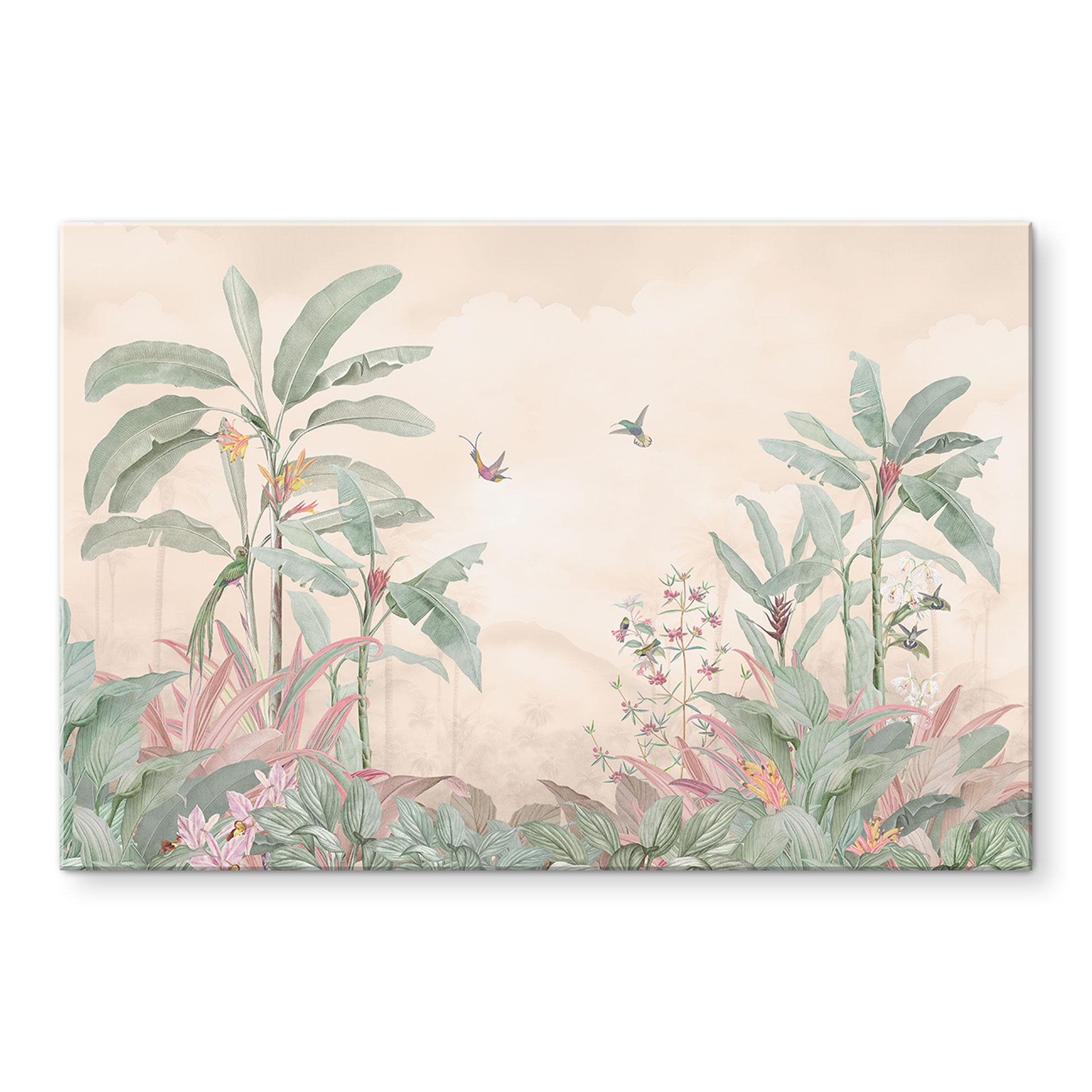 Tropisk idyl med kolibri abrikos - Bloomery Decor – print på aluminium (Alu-Dibond)