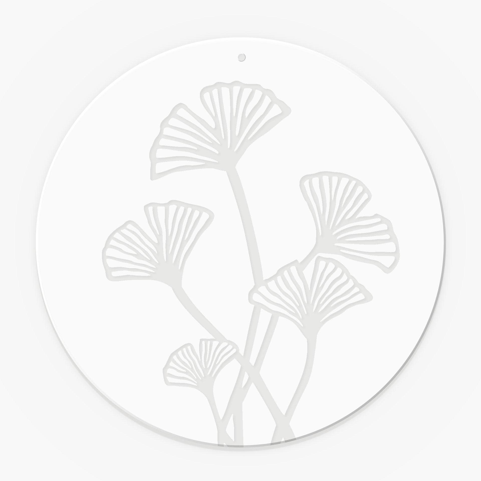Quadro in vetro acrilico, immagine per finestra da appendere Foglie di Gingko - rotondo
