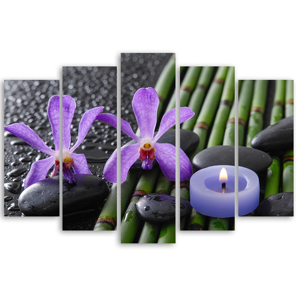 5 stykke lærred print bambus Zen blomst lys