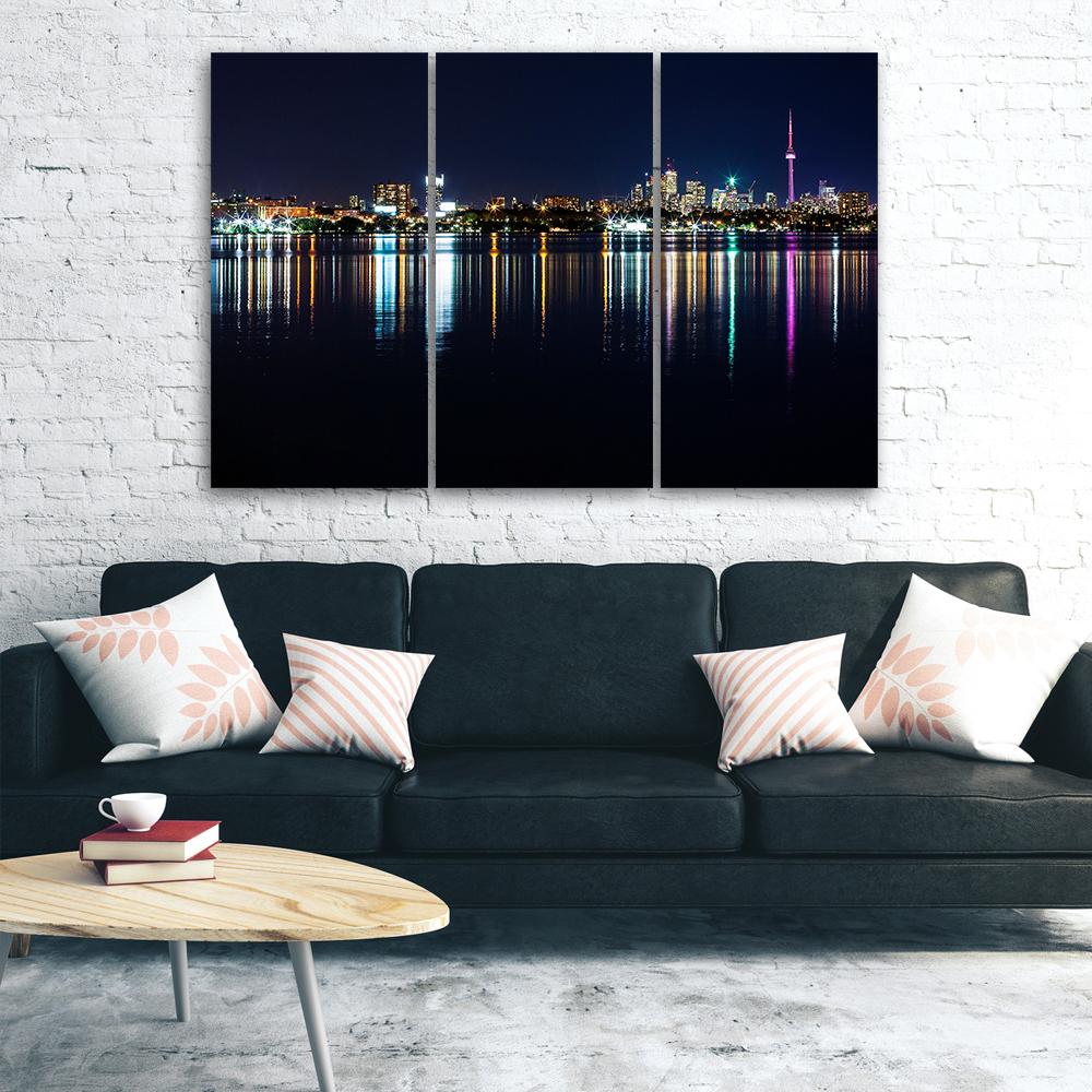 3 stykke lærredstryk, New York Skyline Night