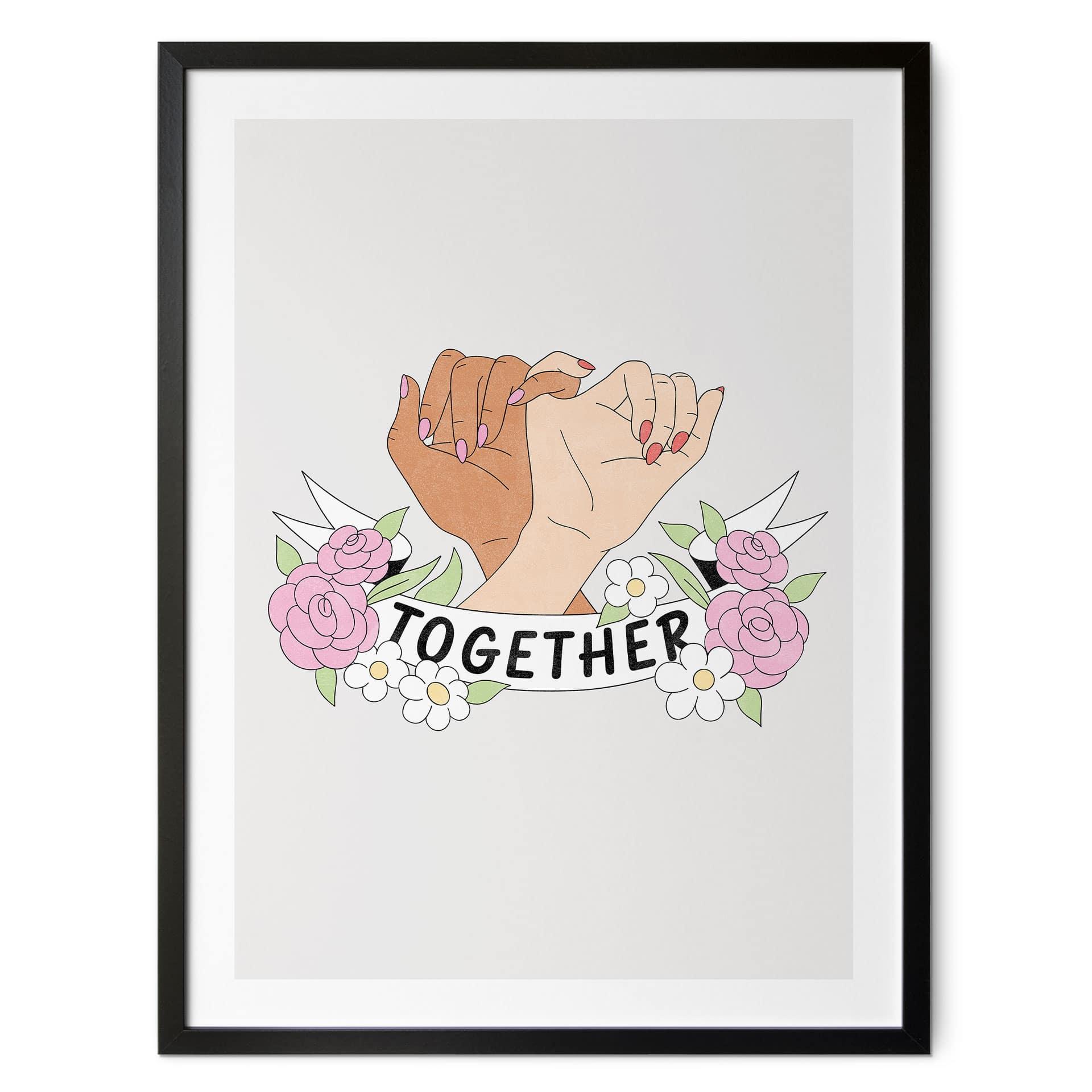 Plakat Together Sisterhood Floral Hands