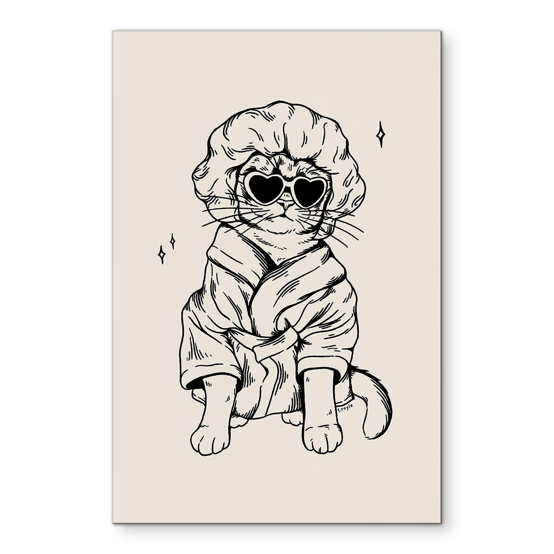 Wandbild Entspannte Katze mit Herzbrille - Royle - Alu-Dibond