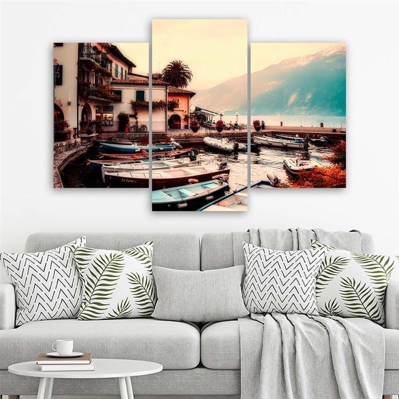 3-delige canvas print, Yacht Boat Lake Mountains