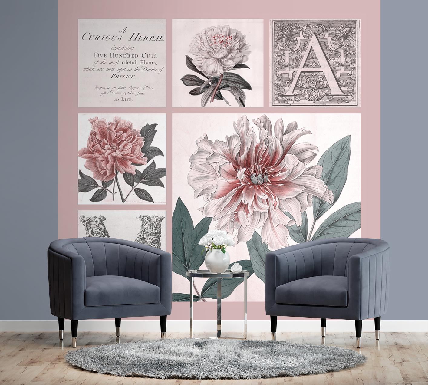 Fototapete, Shabby Chic Rosa Collage Blumen - Andrea Haase