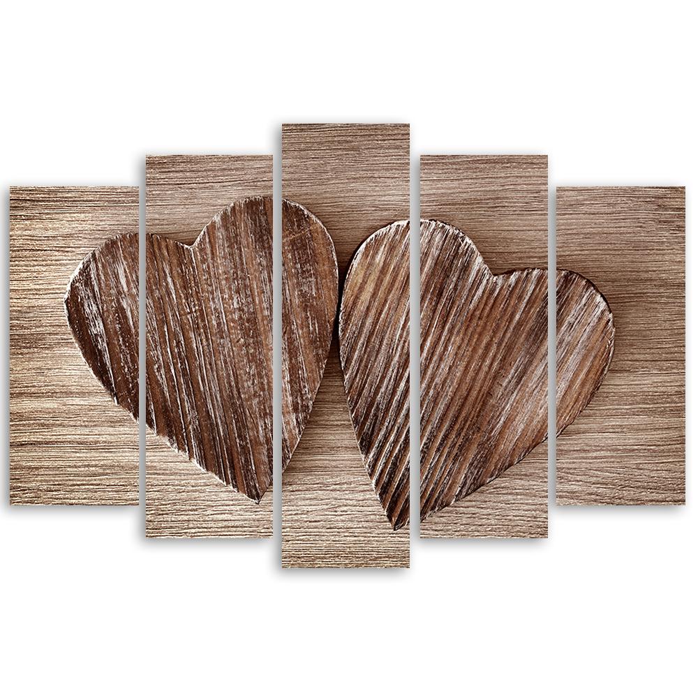 5 stykke lærredsprint Heart Wood Brown Retro