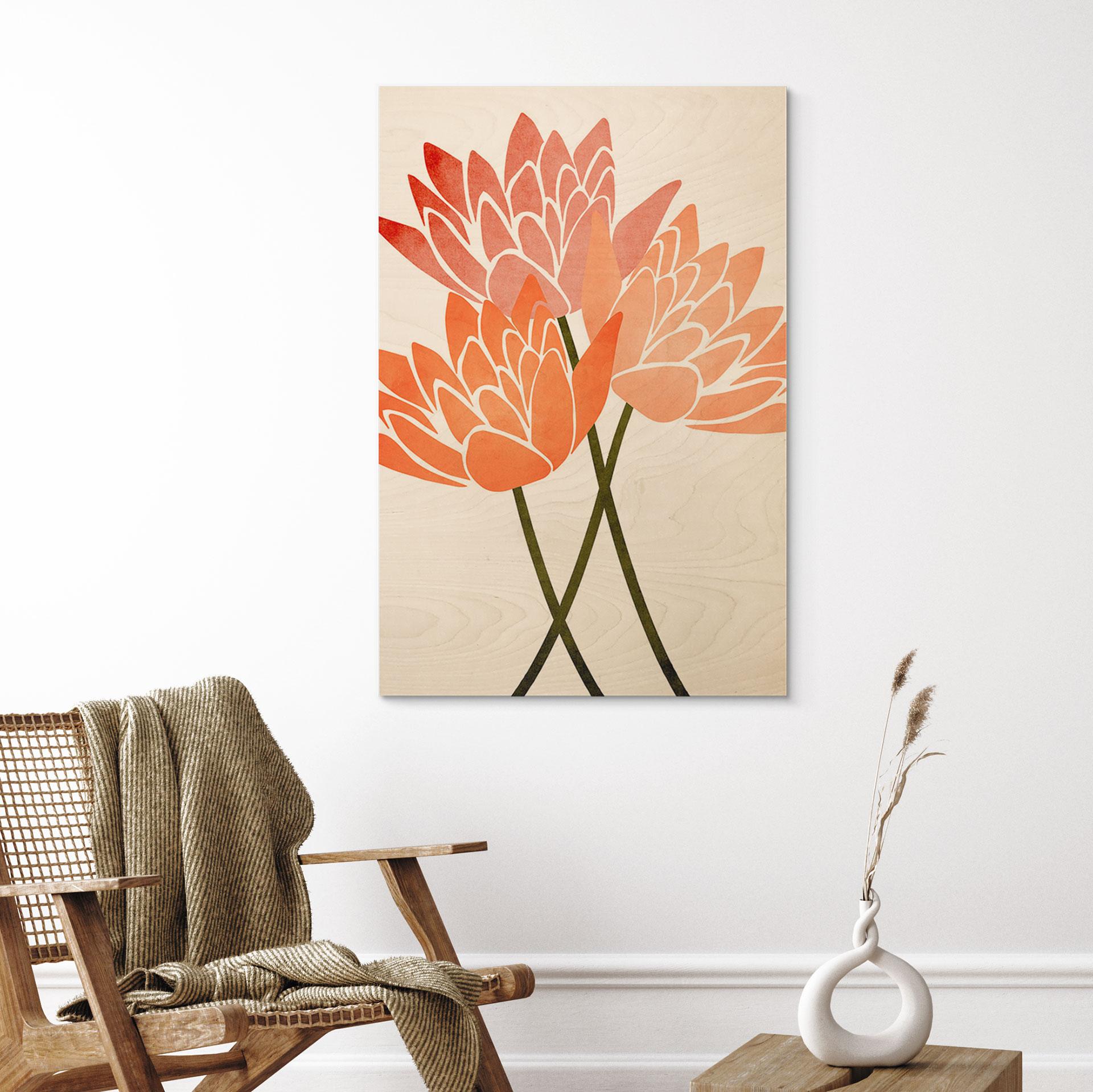 Træplakat Farverige lotusblomster - Kubistika