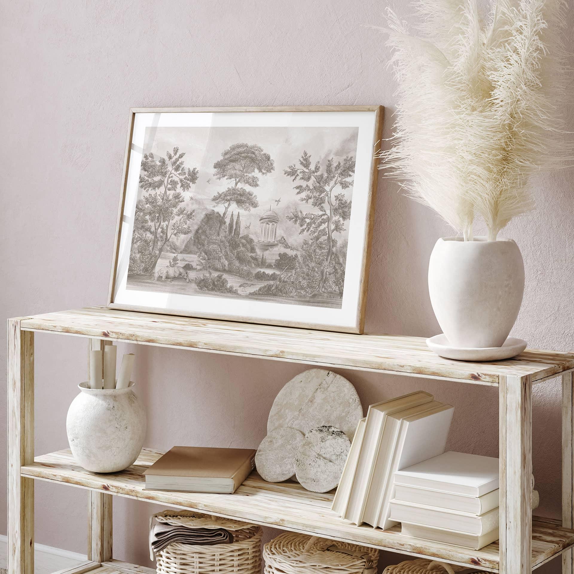 Poster Landschaft mit Gartenlandschaft in Beige - Ms Tiff