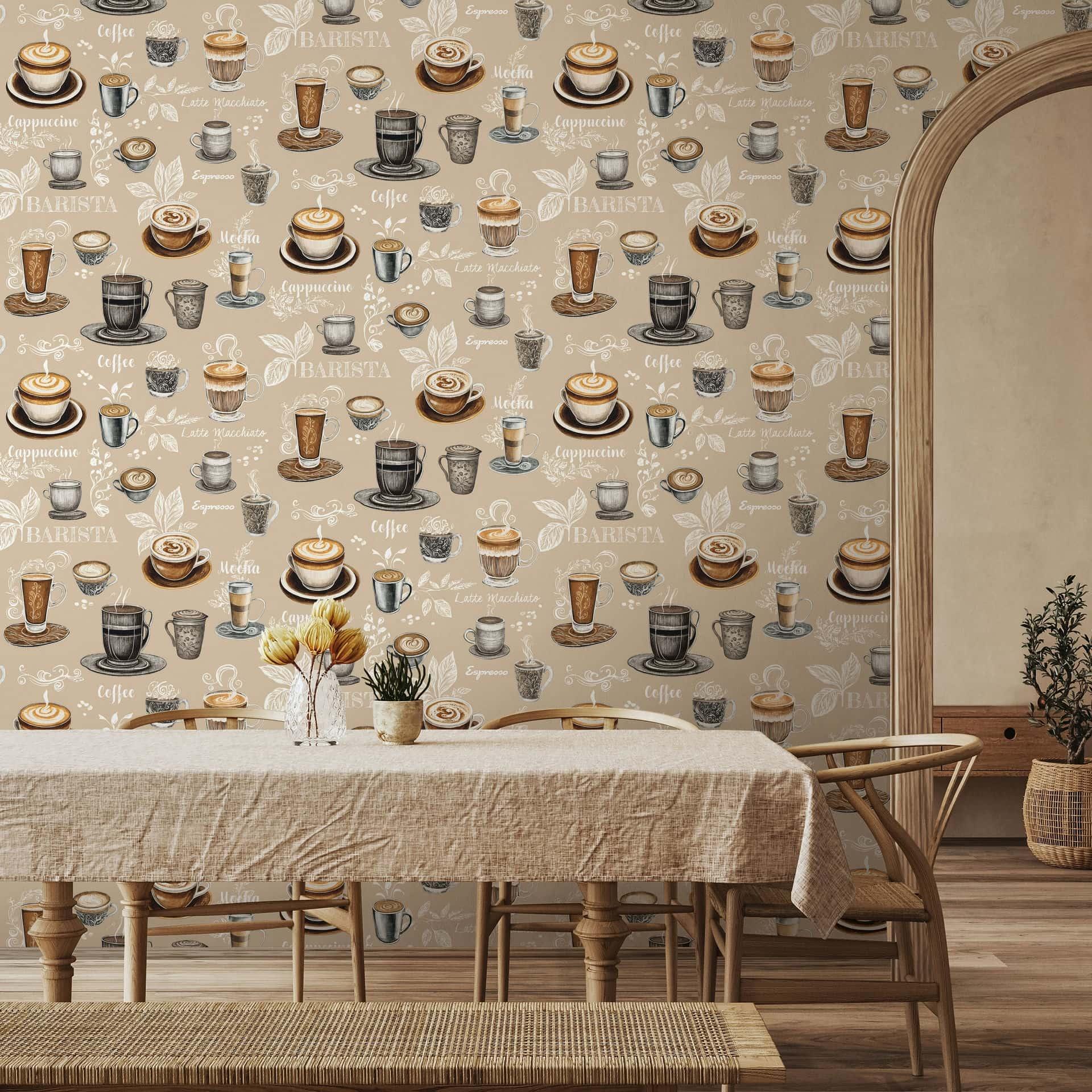 Ikke-vævet tapet kaffemotiv grafisk moderne mat i beige