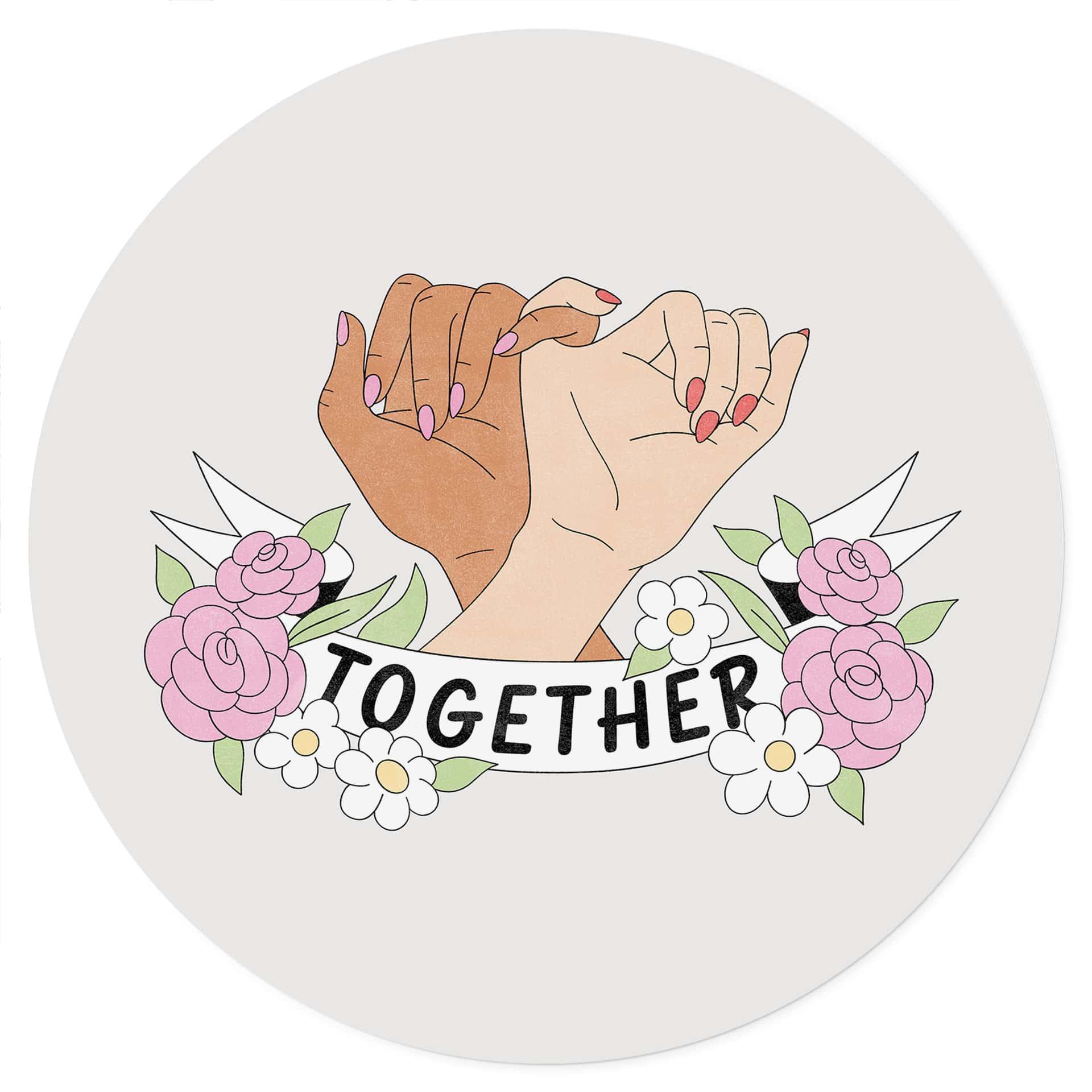 Adesivo murale Together Sisterhood Floral Hands - Rotondo